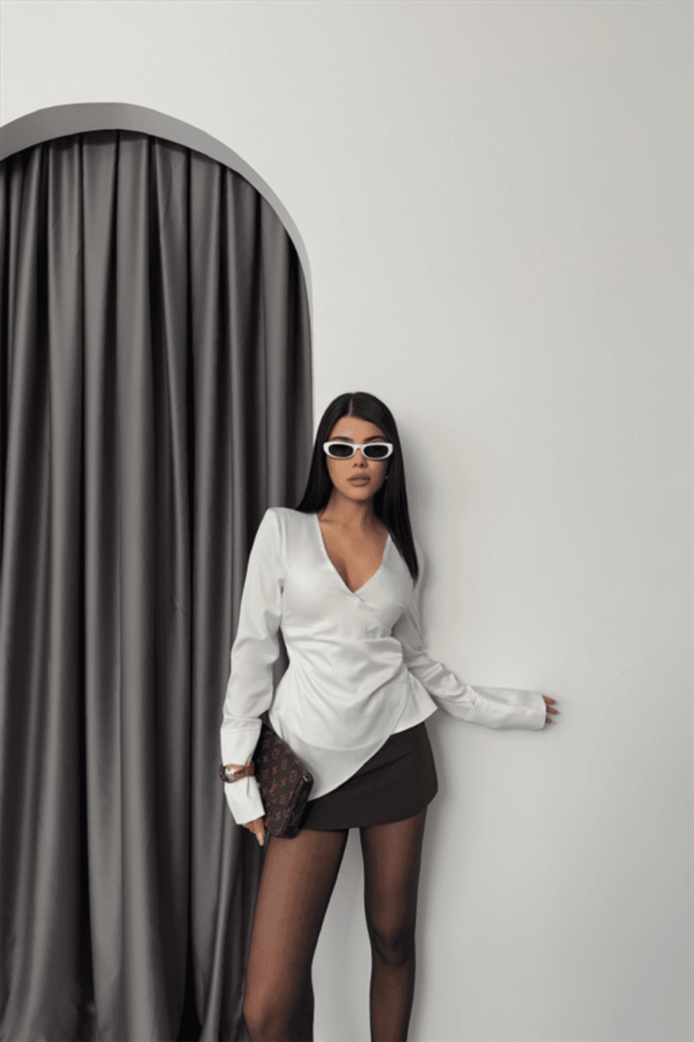 SATEN ANVELOP BLUZ MANŞET KOL - Beyaz