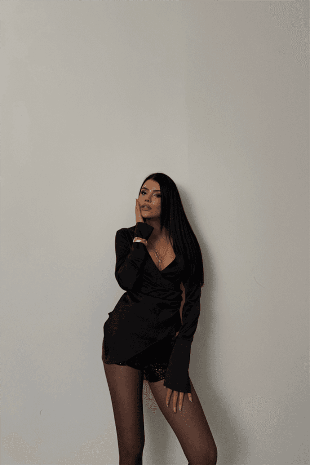 SATEN ANVELOP BLUZ MANŞET KOL - Siyah