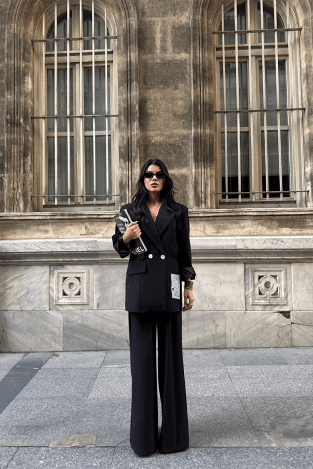 TASARIM ETİKET DETAYLI CEKET - PANTOLON TAKIM - Siyah