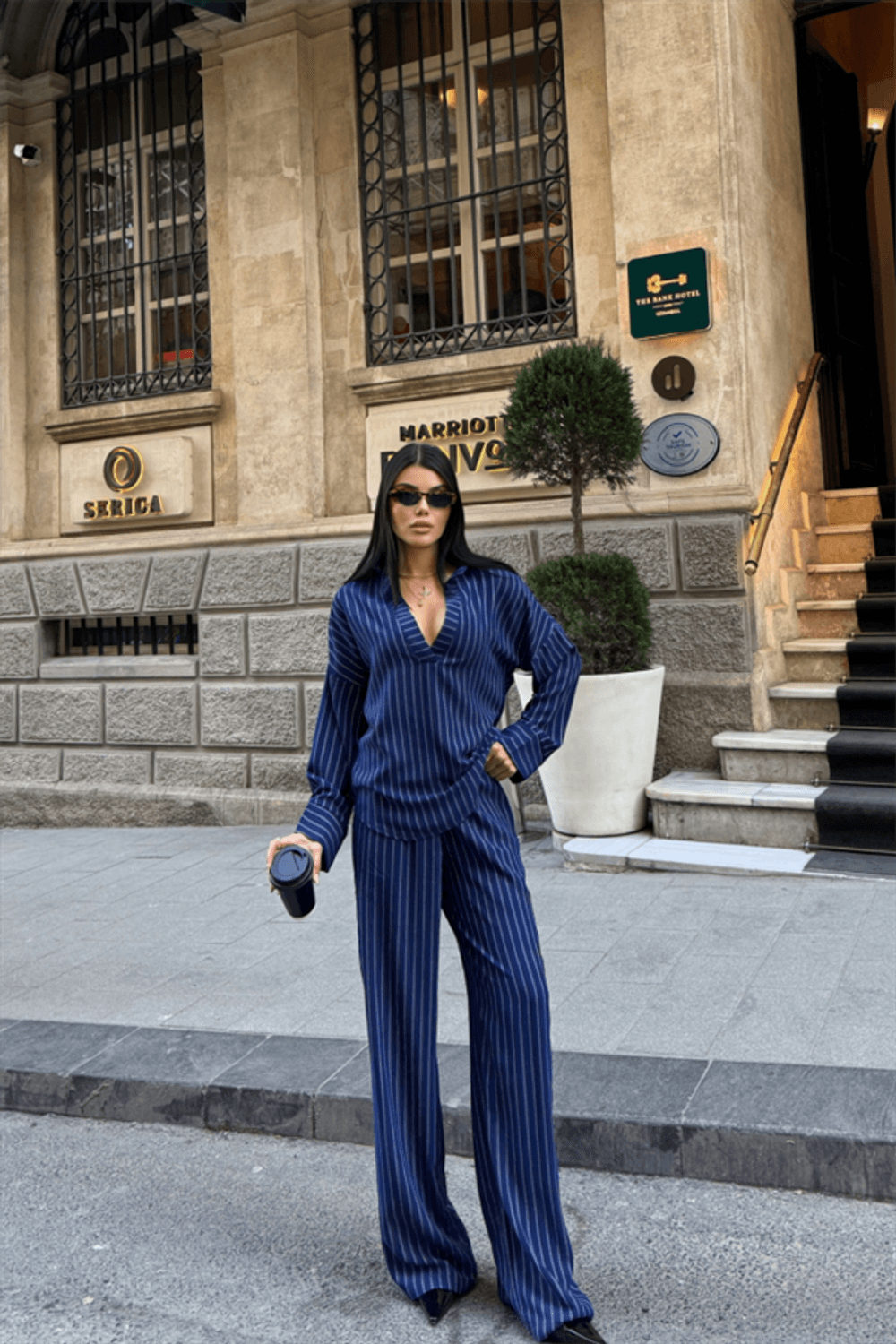 ÇİZGİLİ BLUZ  - PANTOLON TAKIM - Lacivert