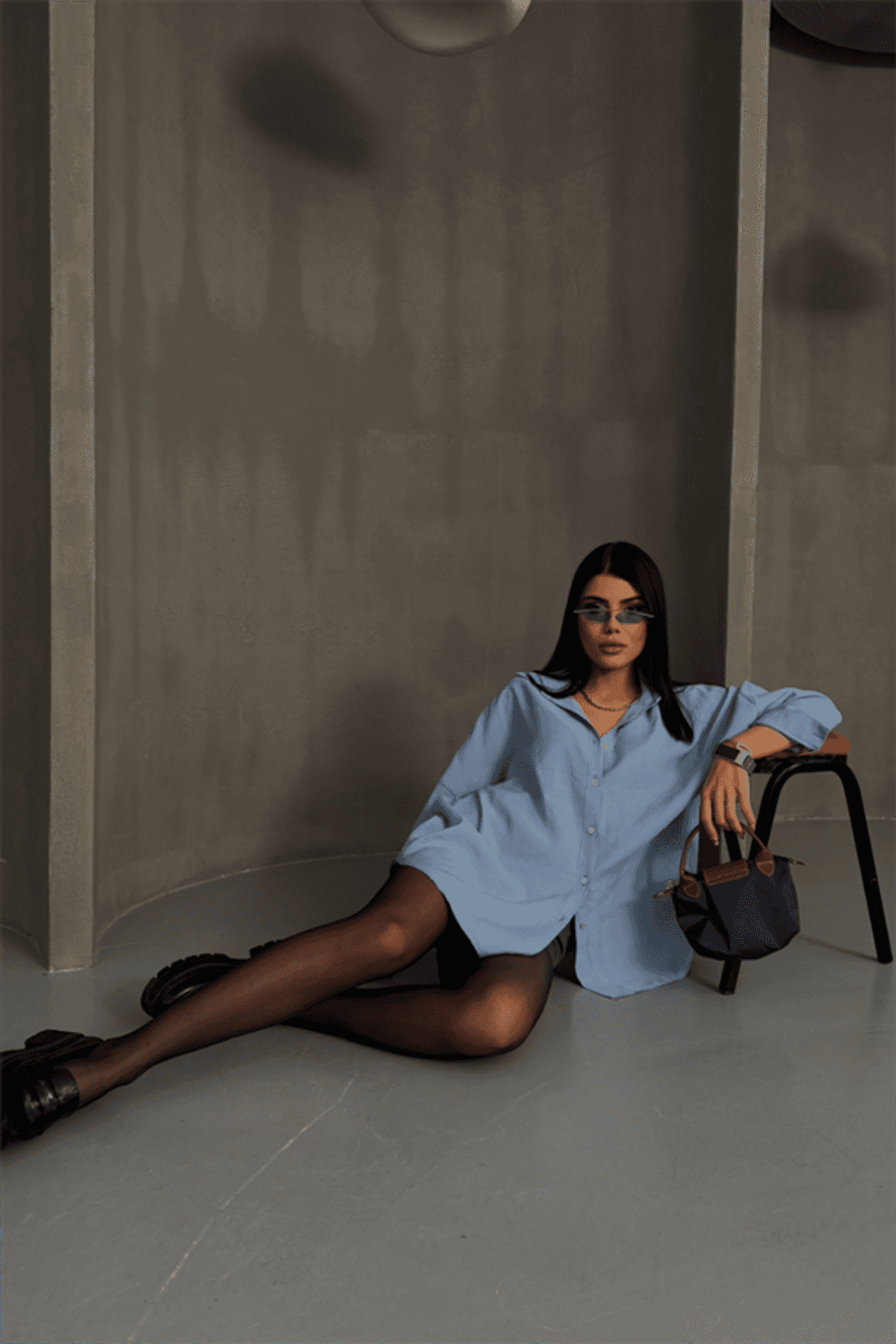 BOYFRİEND GÖMLEK MODAL KUMAŞ OVERSİZE - Mavi