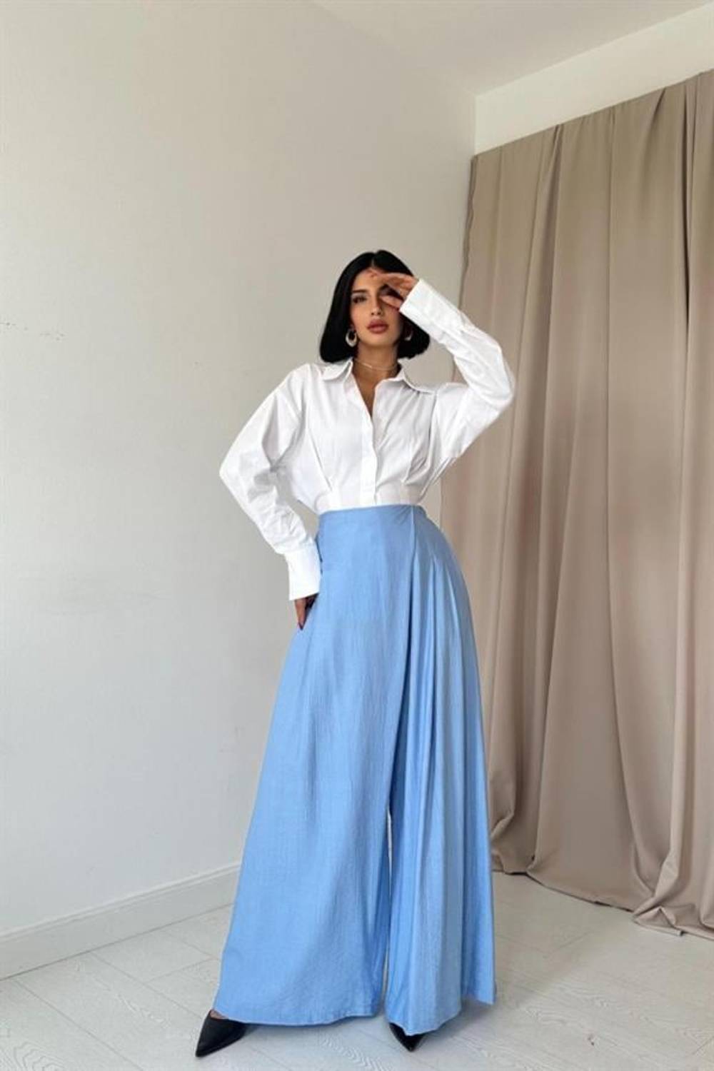 Mavi Çilek Kumaş Pantolon