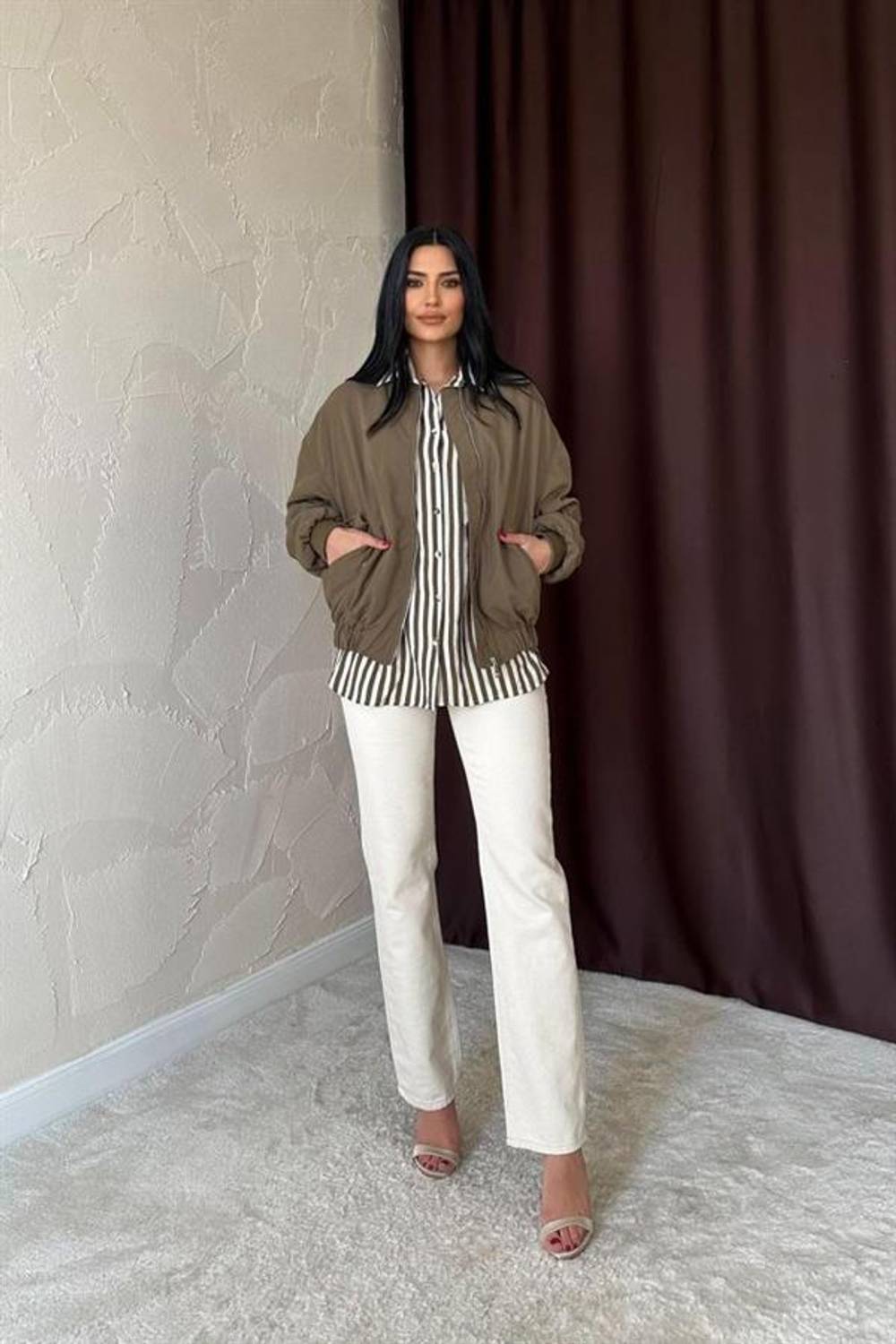 Haki Parçalı Bomber Ceket