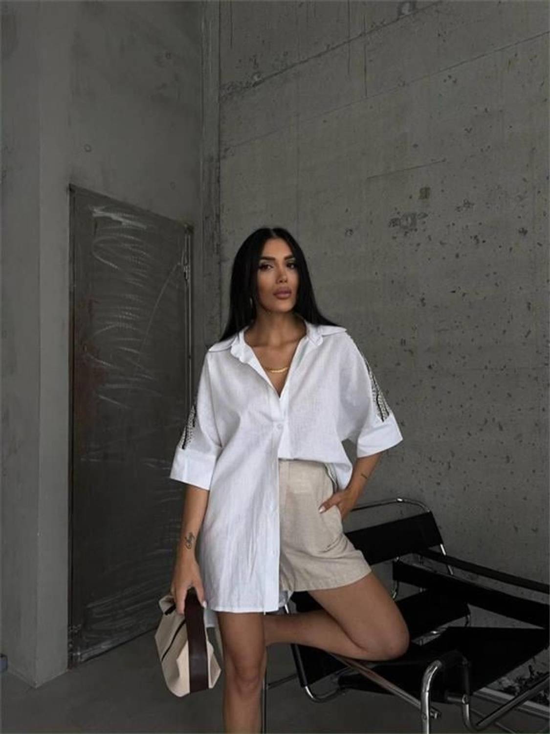 ARKASI FİLE TÜL PARÇALI GÖMLEK - Bej