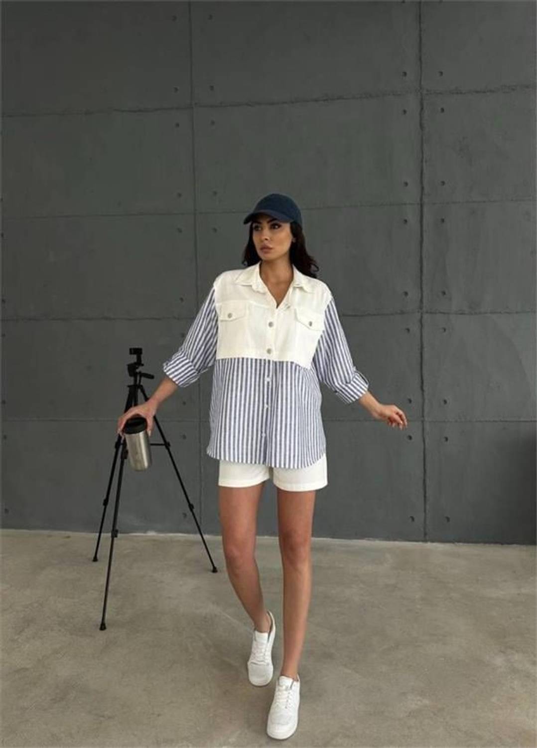 GABARDİN ŞORT - GABARDİN - ÇİZGİLİ KETEN GARNİLİ CEKET TAKIM - Lacivert