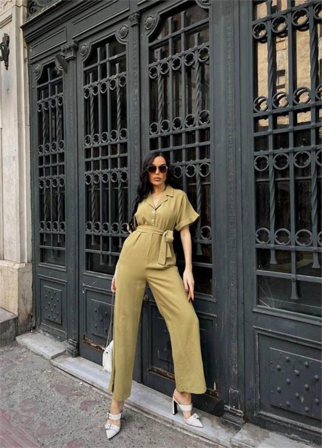 KETEN TULUM BEL BAĞLAMA DETAYLI - Yeşil