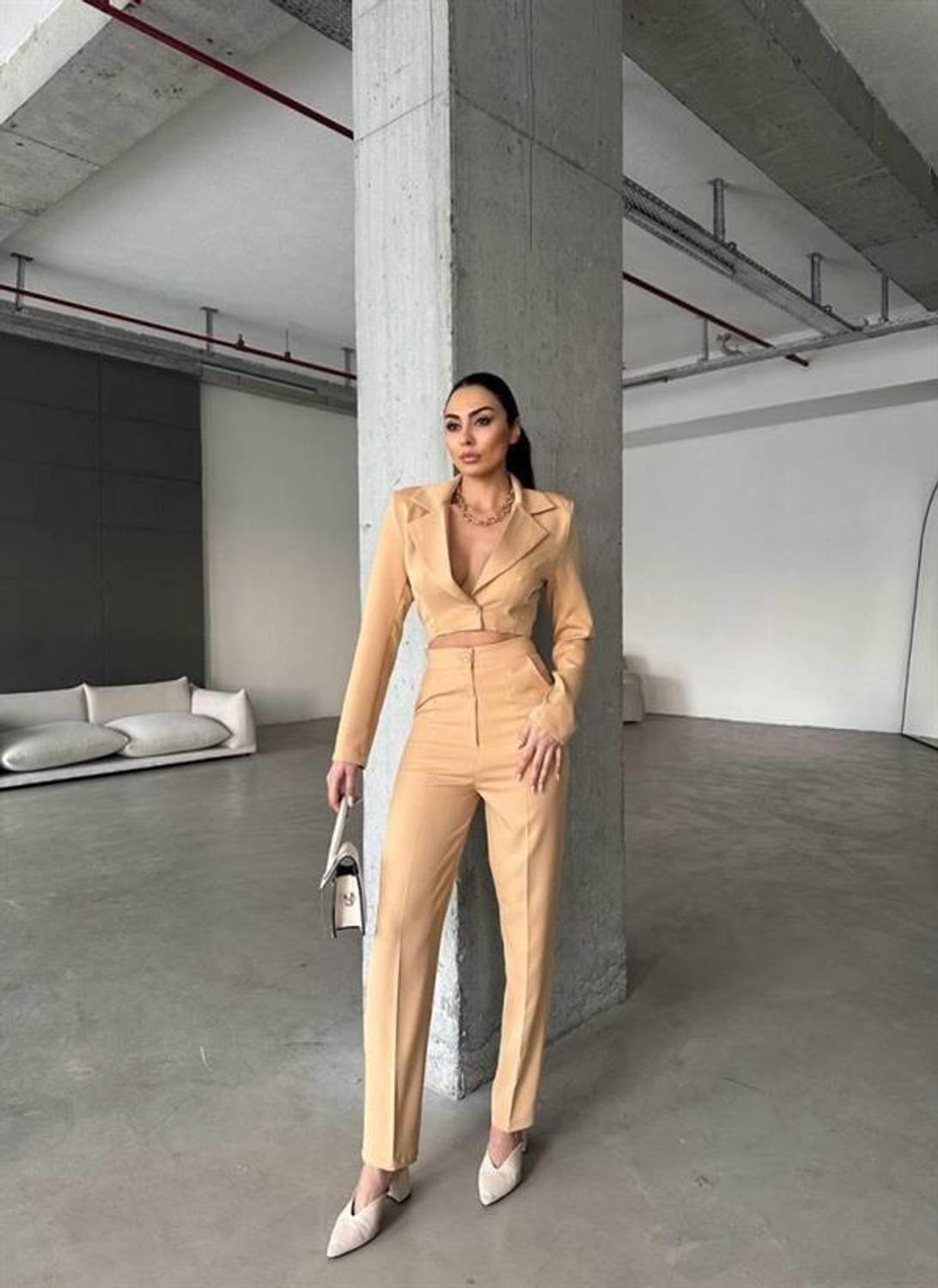 CEKET YAKA BEL DEKOLTELİ TULUM - Kahverengi