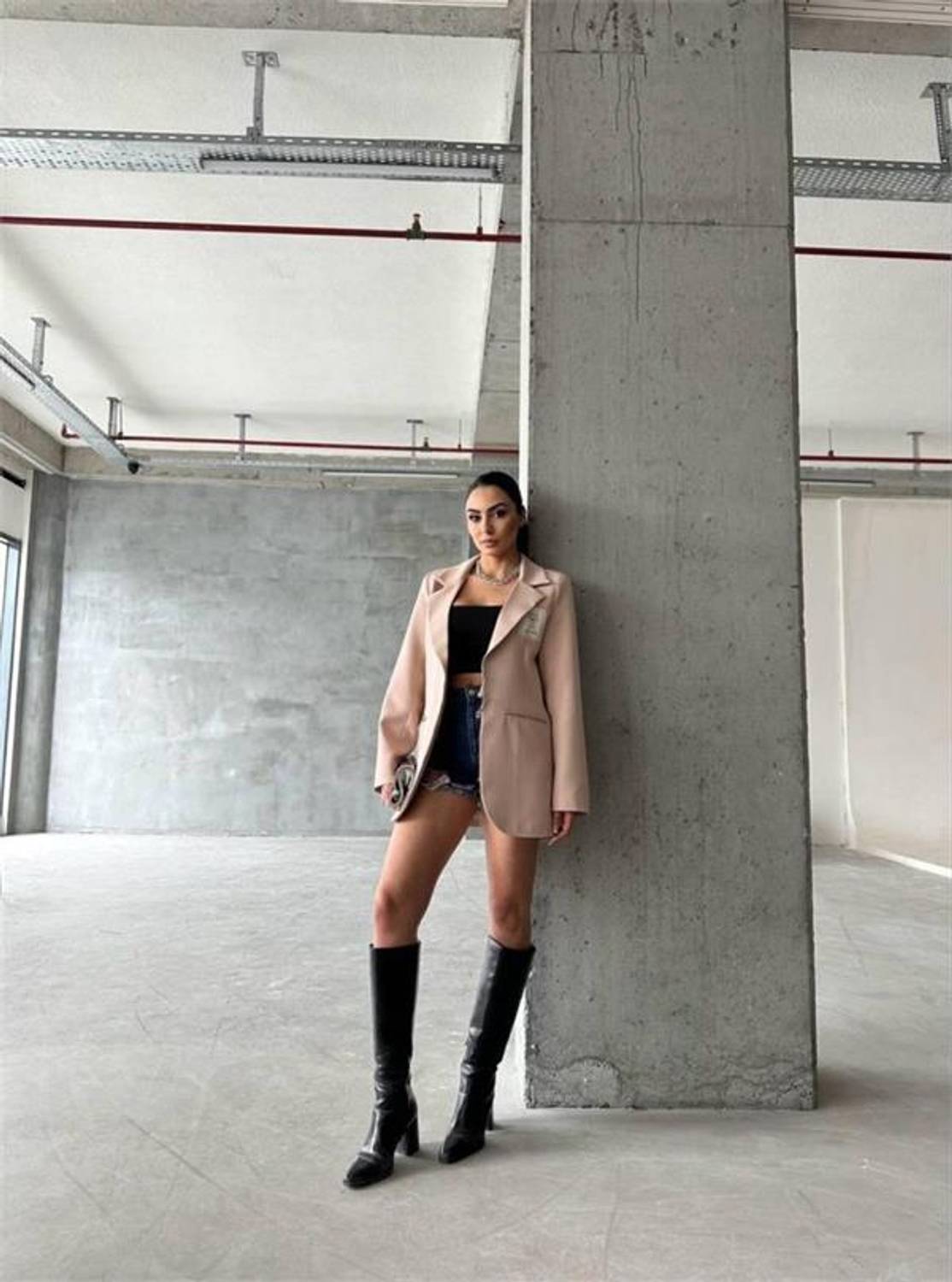 ELLO ETİKETLİ ÇENGELLİ İĞNE DETAYLI CEKET - Pudra