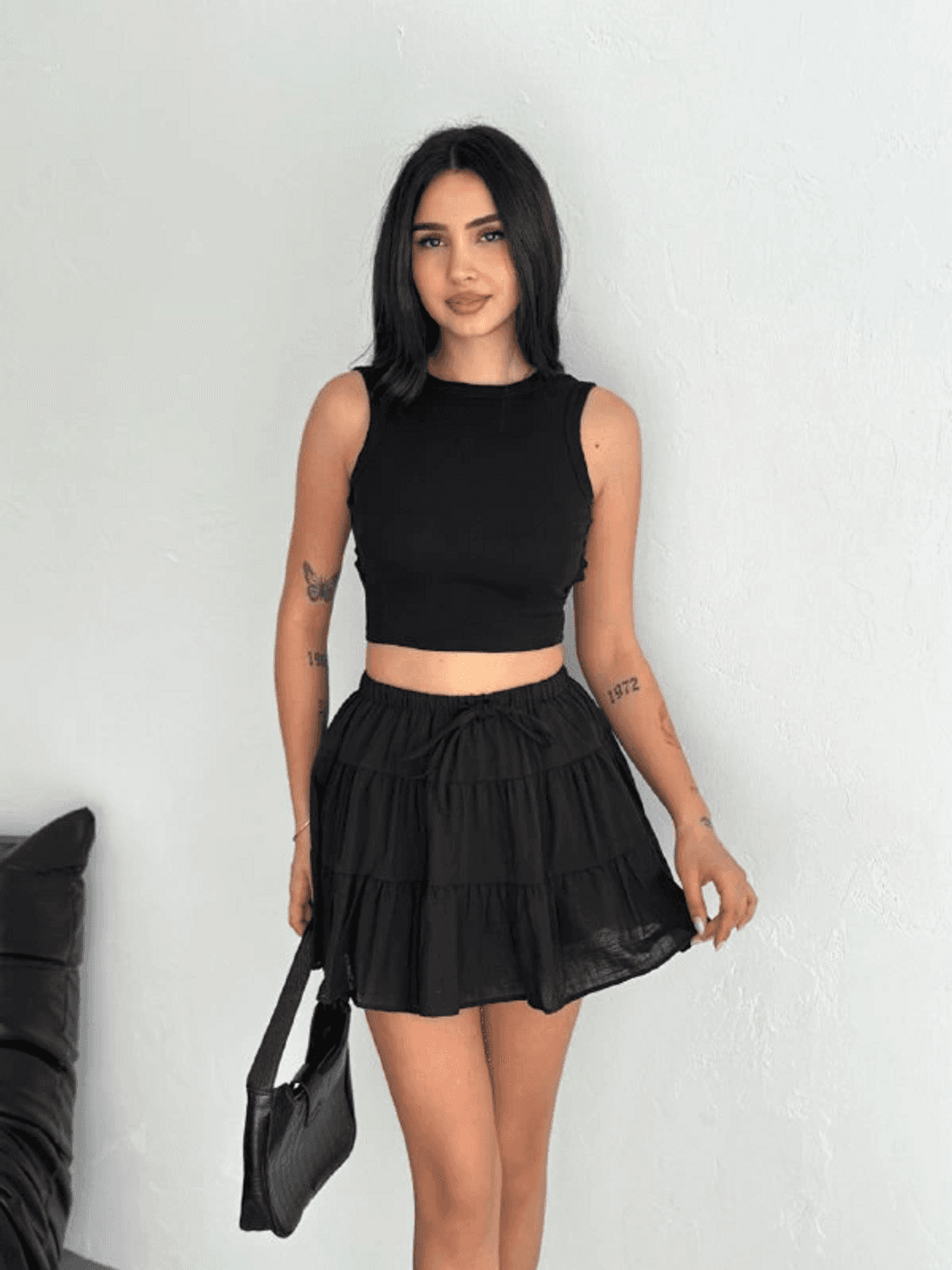 Keten Şortlu Etek - Siyah