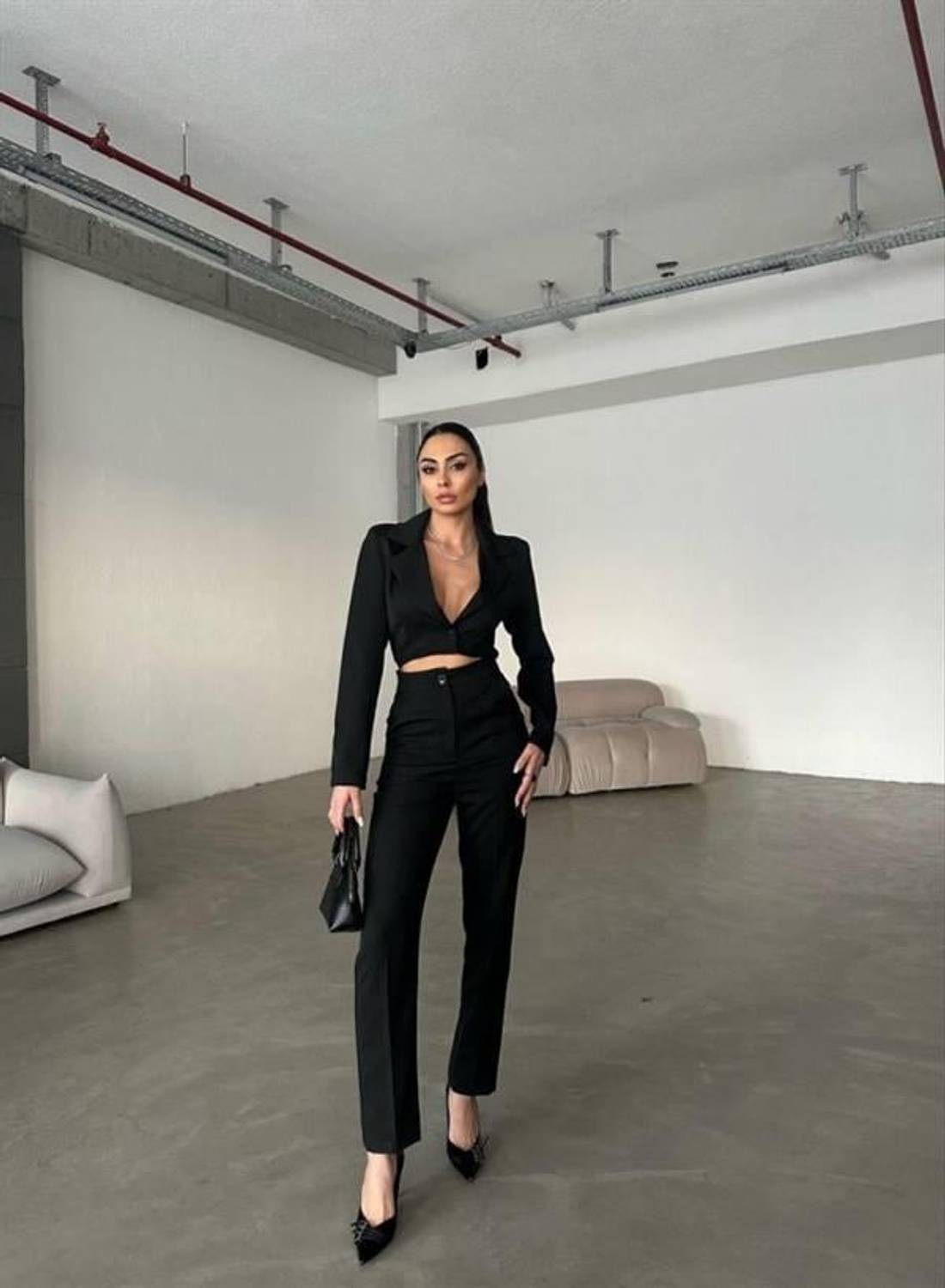 CEKET YAKA BEL DEKOLTELİ TULUM - Siyah