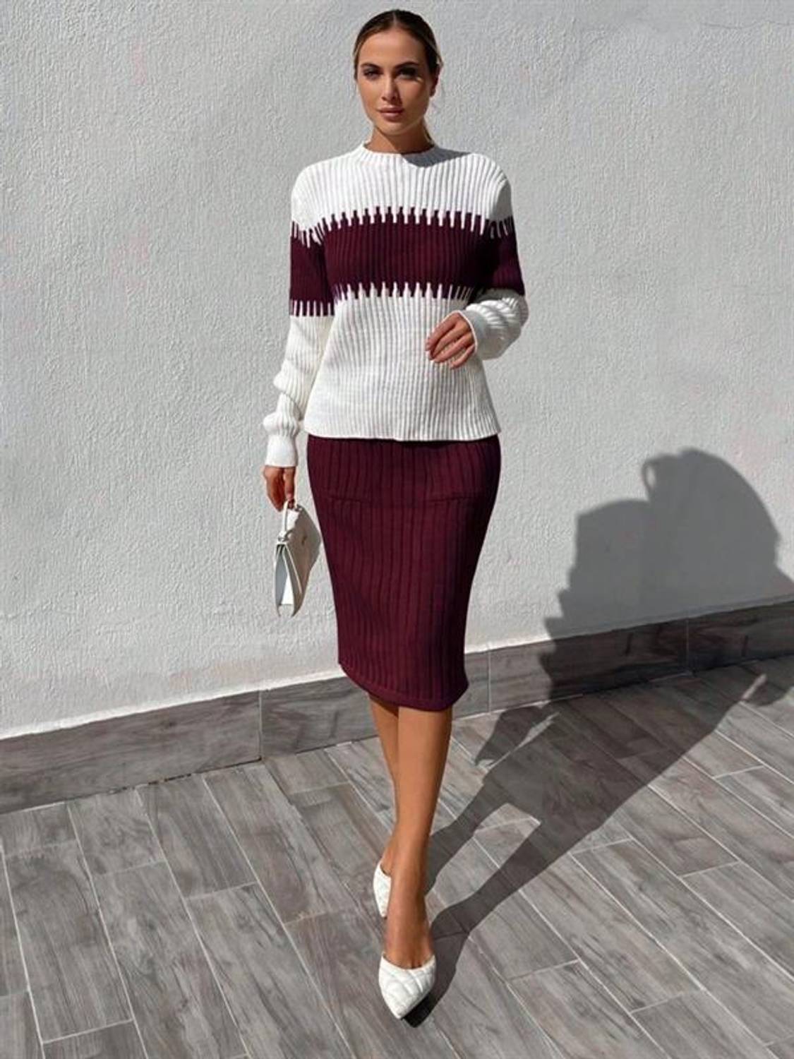 Kadın Uzun Kollu Triko Etekli Takım