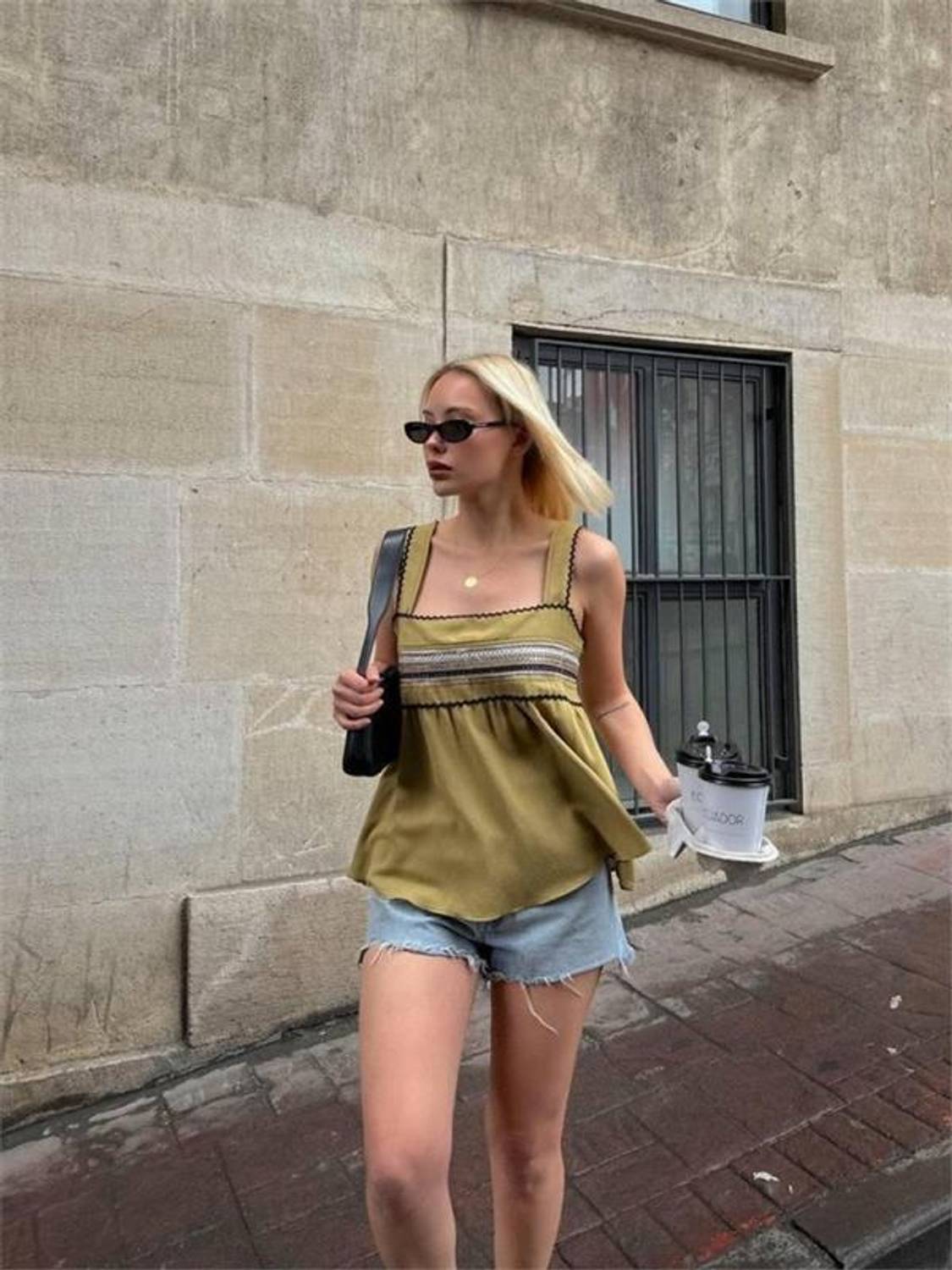 HASIR ŞERİTLİ ASKILI BLUZ - Yağ Yeşili