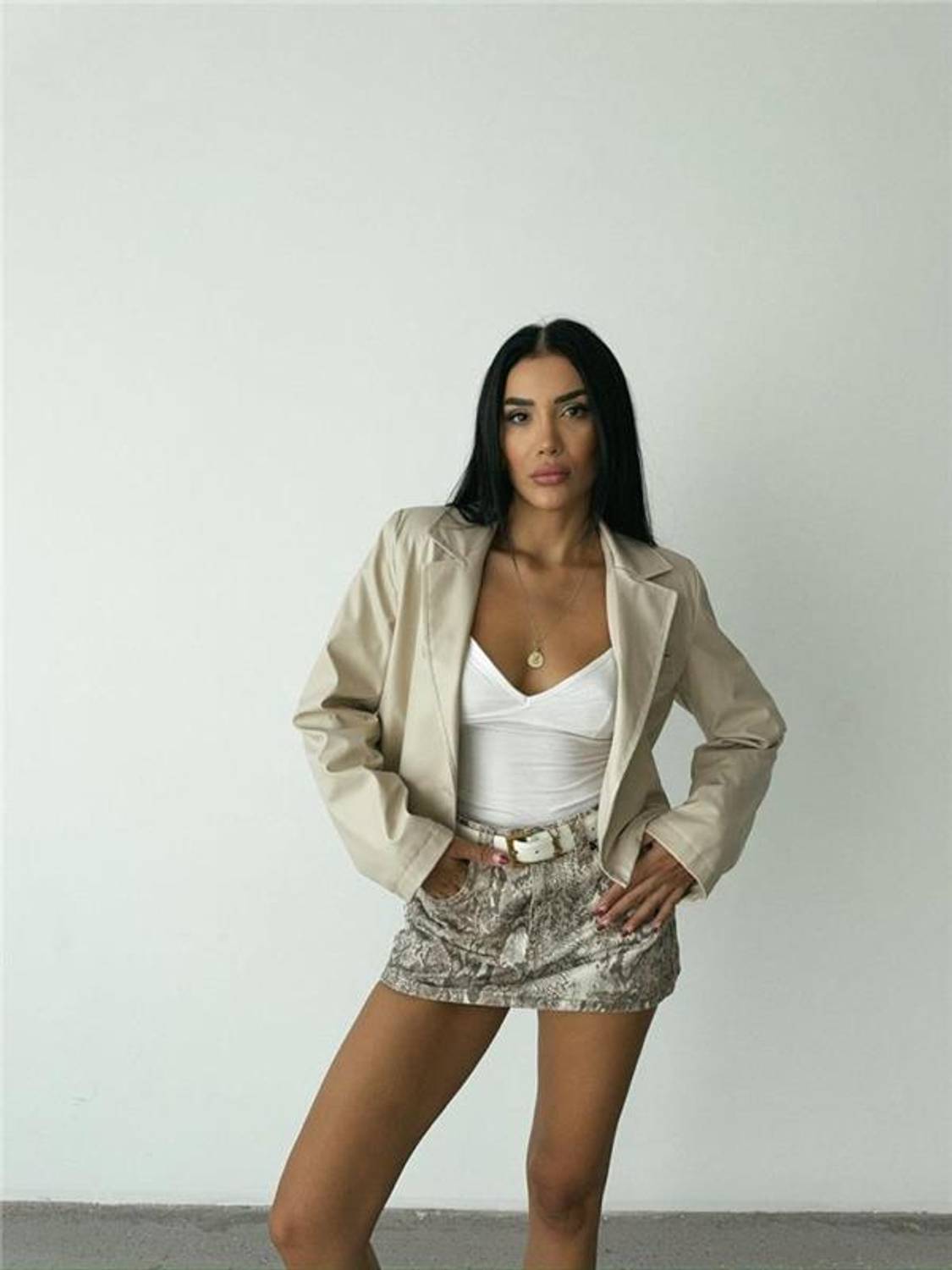 DERİ CROP CEKET TEK DÜĞME - Bej