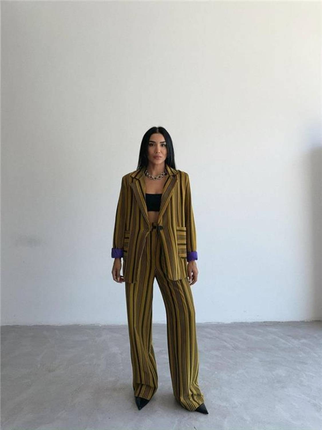 OTTOMAN ÇİZGİLİ CEKET-PANTOLON TK - Yeşil