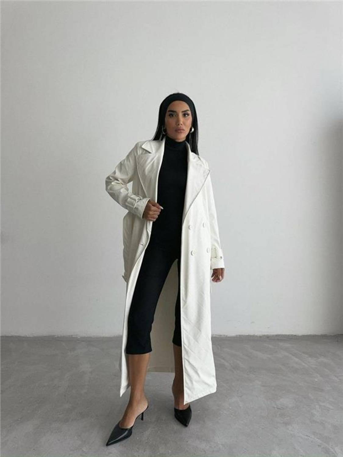 KAPİTONE DERİ TRENCH - Beyaz