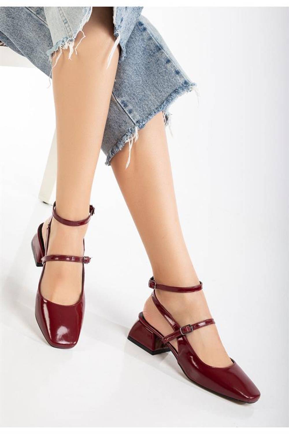 ST-003 Bordo Rugan Günlük 4 Cm Topuklu Bayan Ayakkabı