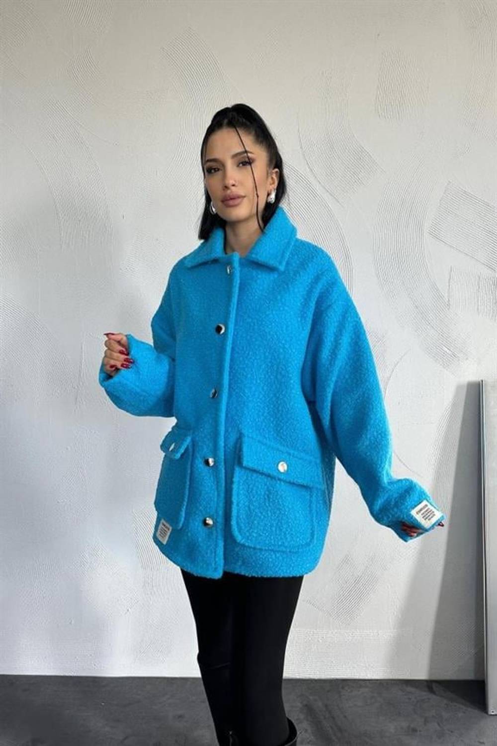 Mavi Etiketli Pile Detaylı Ceket