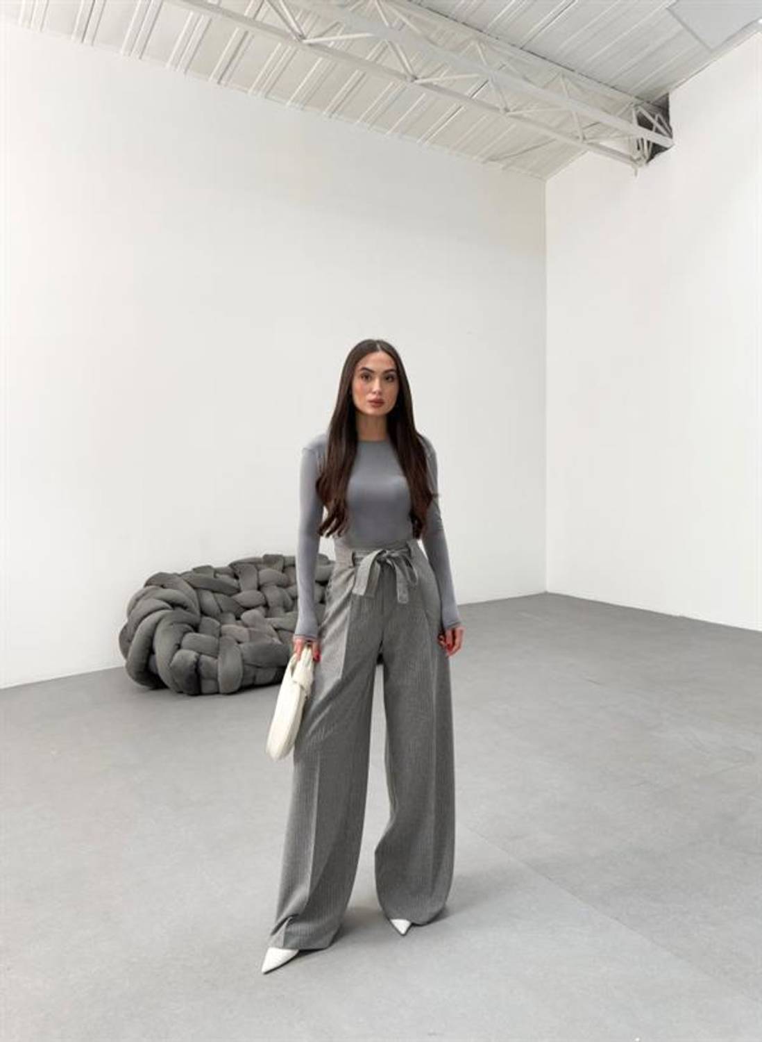 Sante Çi̇zgi̇li̇ Bel Kuşakli Palazzo Pantolon