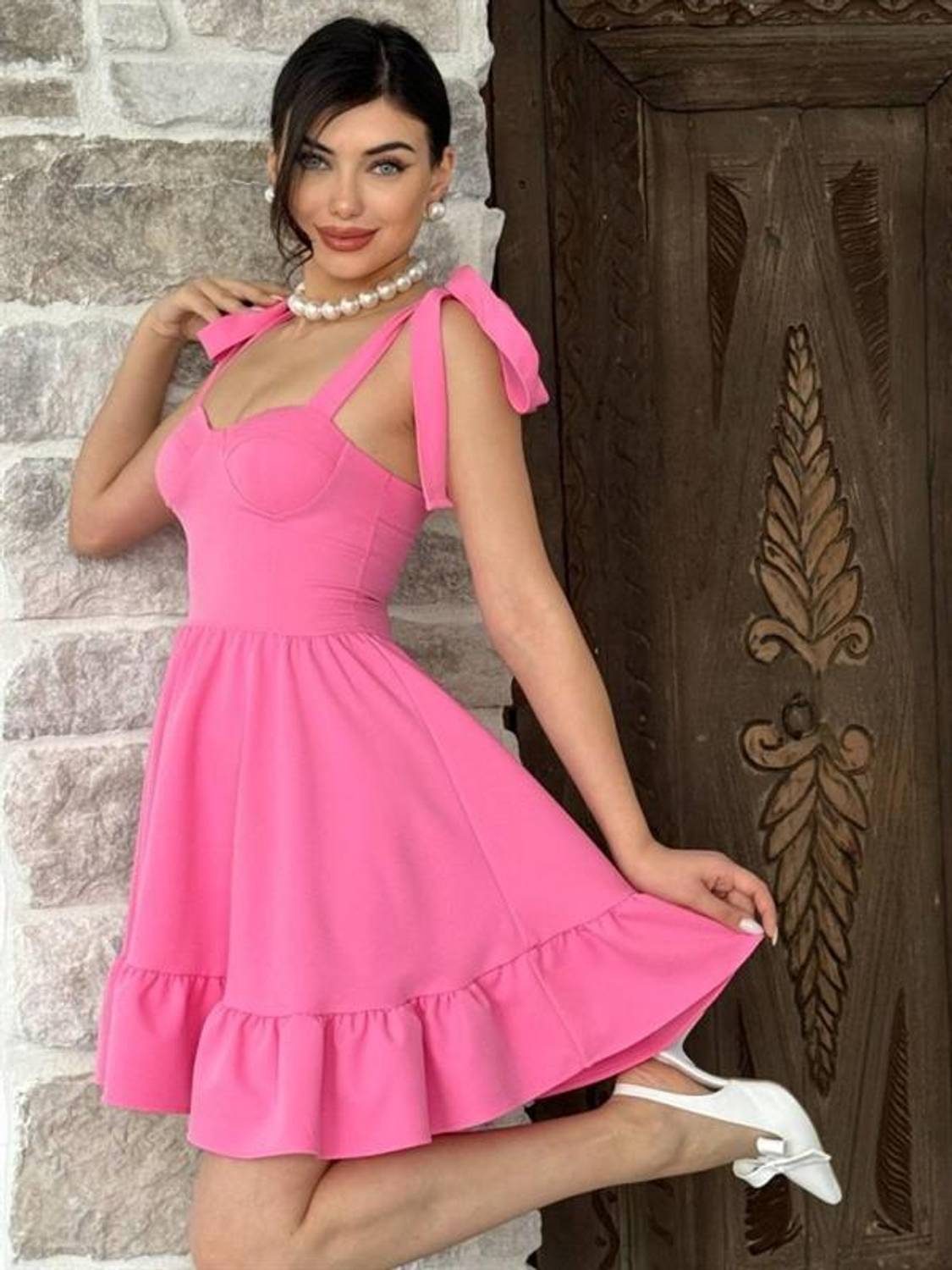 İP ASKILI BAĞLAMALI ATLAS ELBİSE