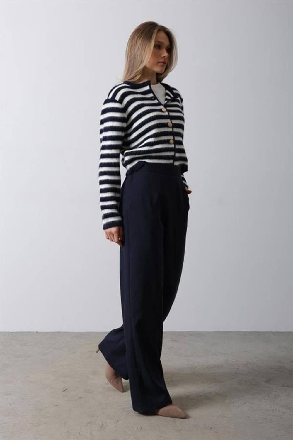 Beli Yarım Lastikli Palazzo Pantolon - Lacivert