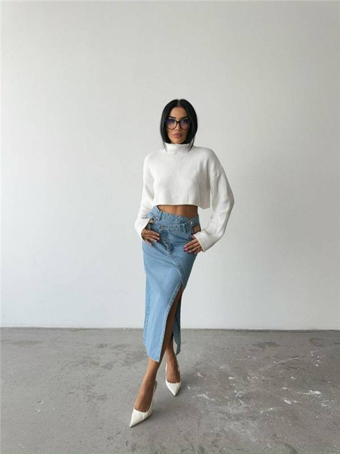 FERMUAR DETAYLI KOT ŞALVAR PANTOLON - Lacivert