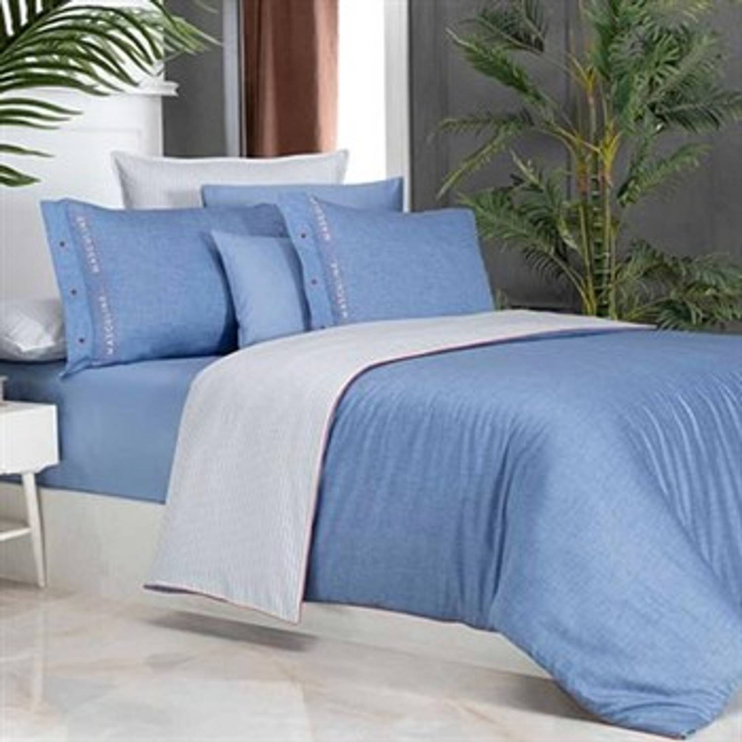 SAREV EXCLUSİVE ÇİFT KİŞİLİK NEVRESİM TAKIMI TENCEL MORGAN V3 4Y D MAVİ