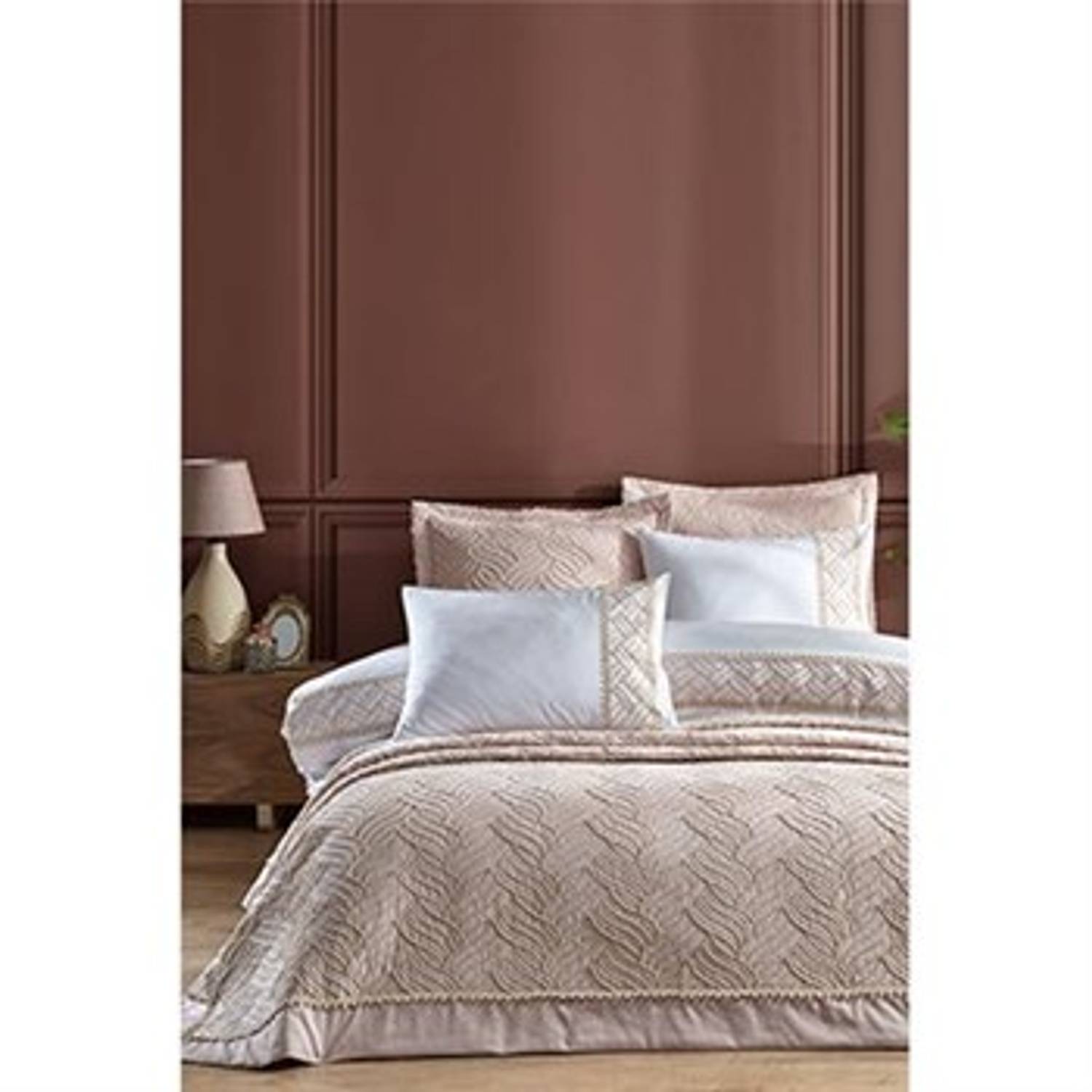 İYİ GECELER İSTANBUL ÇİFT KİŞİLİK YATAK ÖRTÜSÜ NEVRESİM SETİ TALLİA BEJ