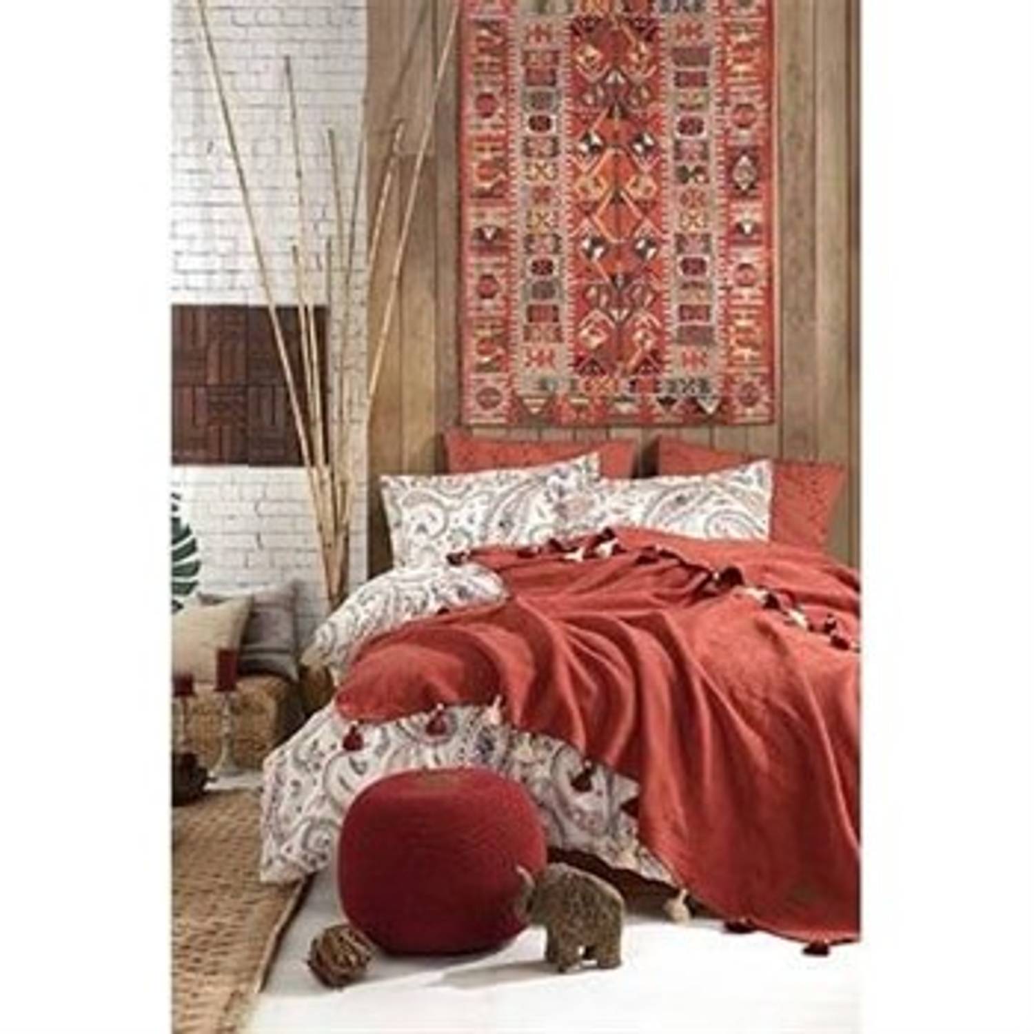 İYİ GECELER İSTANBUL TEK KİŞİLİK BATTANİYELİ NEVRESİM TAKIMI SET BOHO CHİC CAPPİCİNO