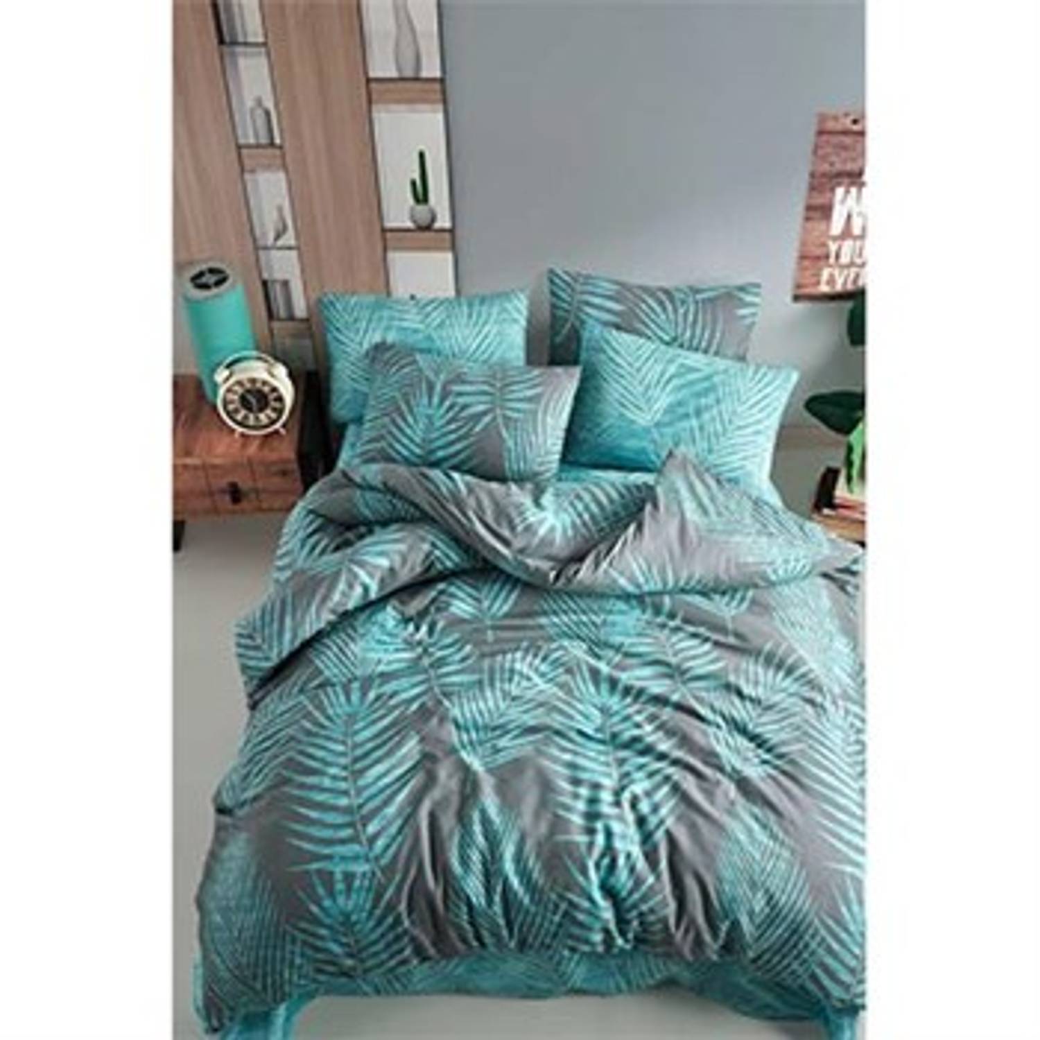 طقم مفرش سرير قطن حياة مزدوج نخيل النعناع (صندوق)