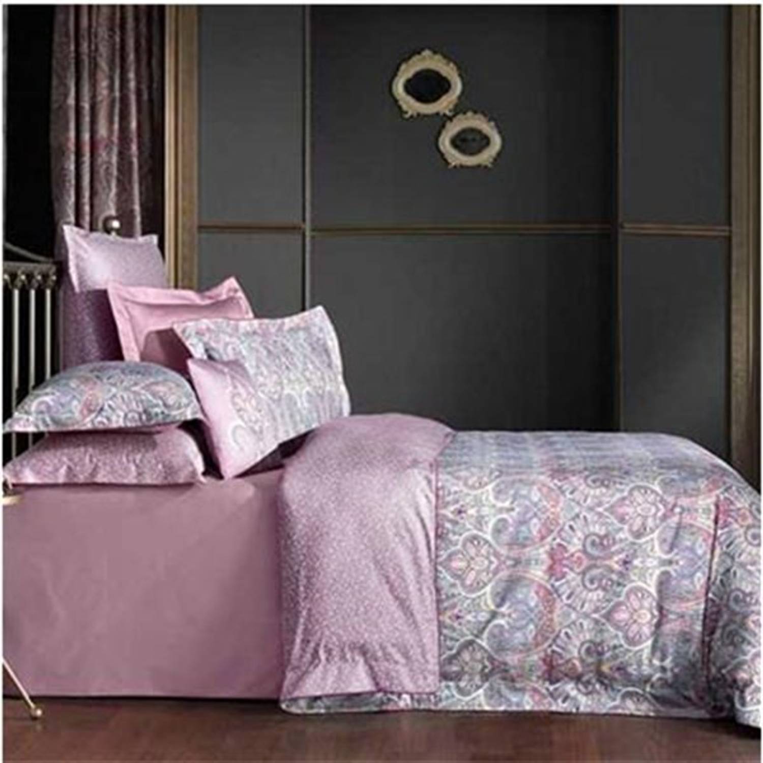 Комплект постельного белья SAREV EXCLUSIVE для двуспальной кровати ISFAHAN V2, 100% хлопковый сатин, нежный розовый цвет, высокая плотность ткани