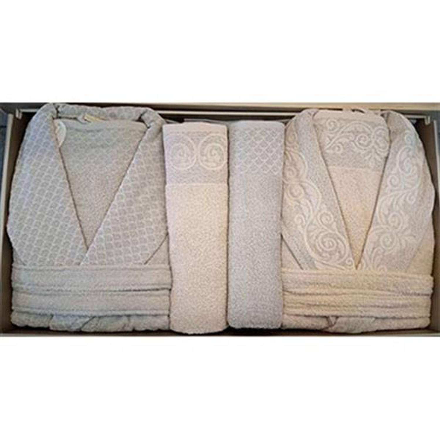 Комплект халатів PUPİLLA сімейний з бавовни MİLA, пудровий з сірим