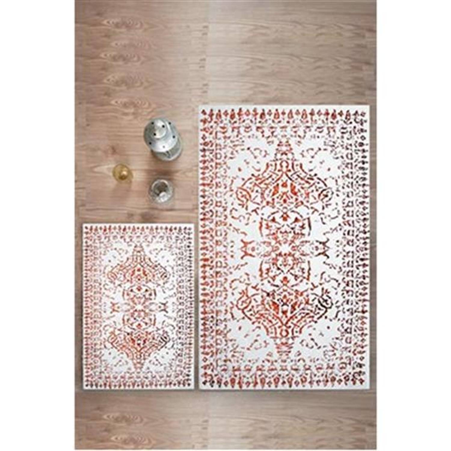 Килимок для ванної Good Night İstanbul Pera в червоних тонах, 2-ний набір, 60x100см і 40x60см, виготовлений з бавовни та віскози