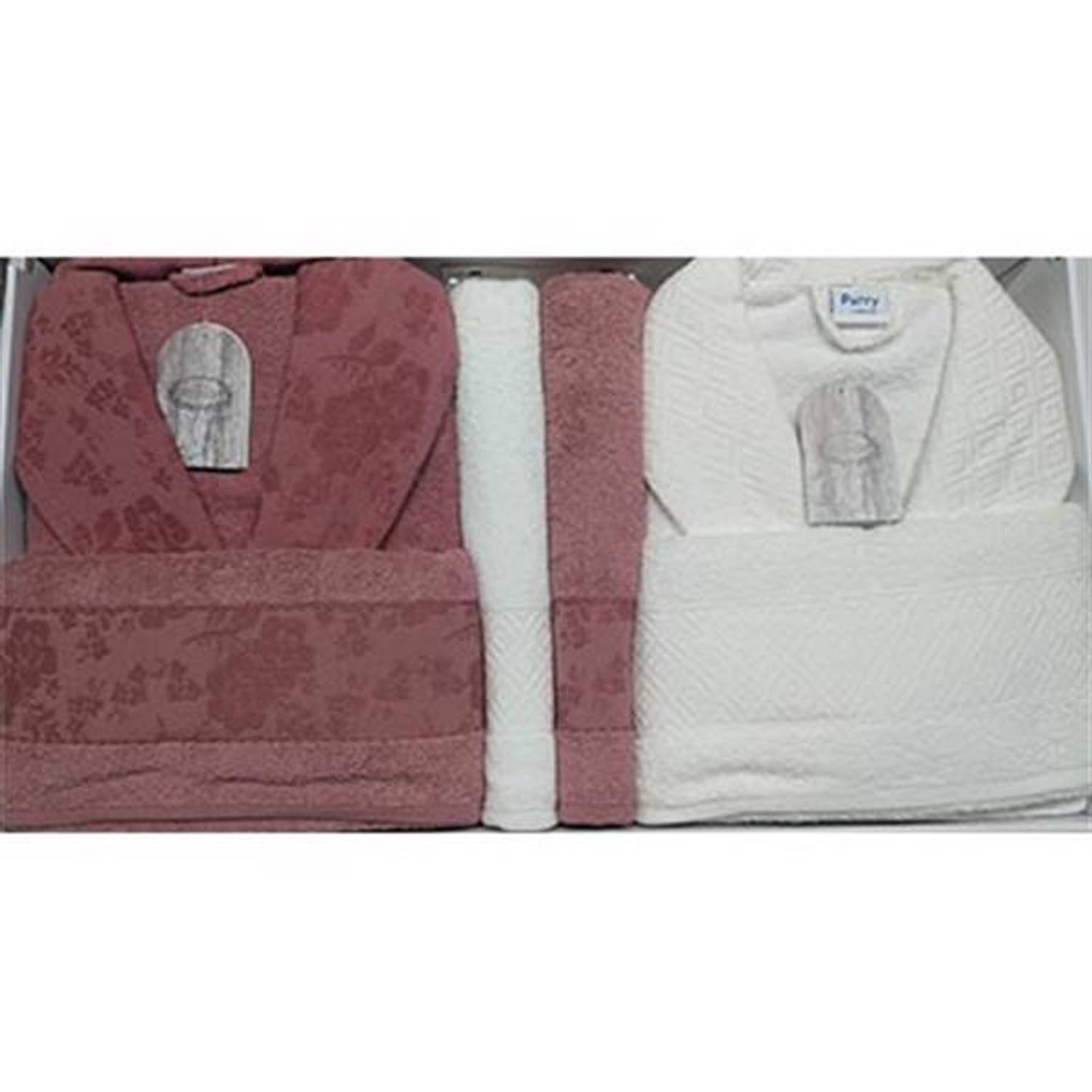 Комплект халатов ŞIKEL из жаккардового хлопка белого и терракотового цветов