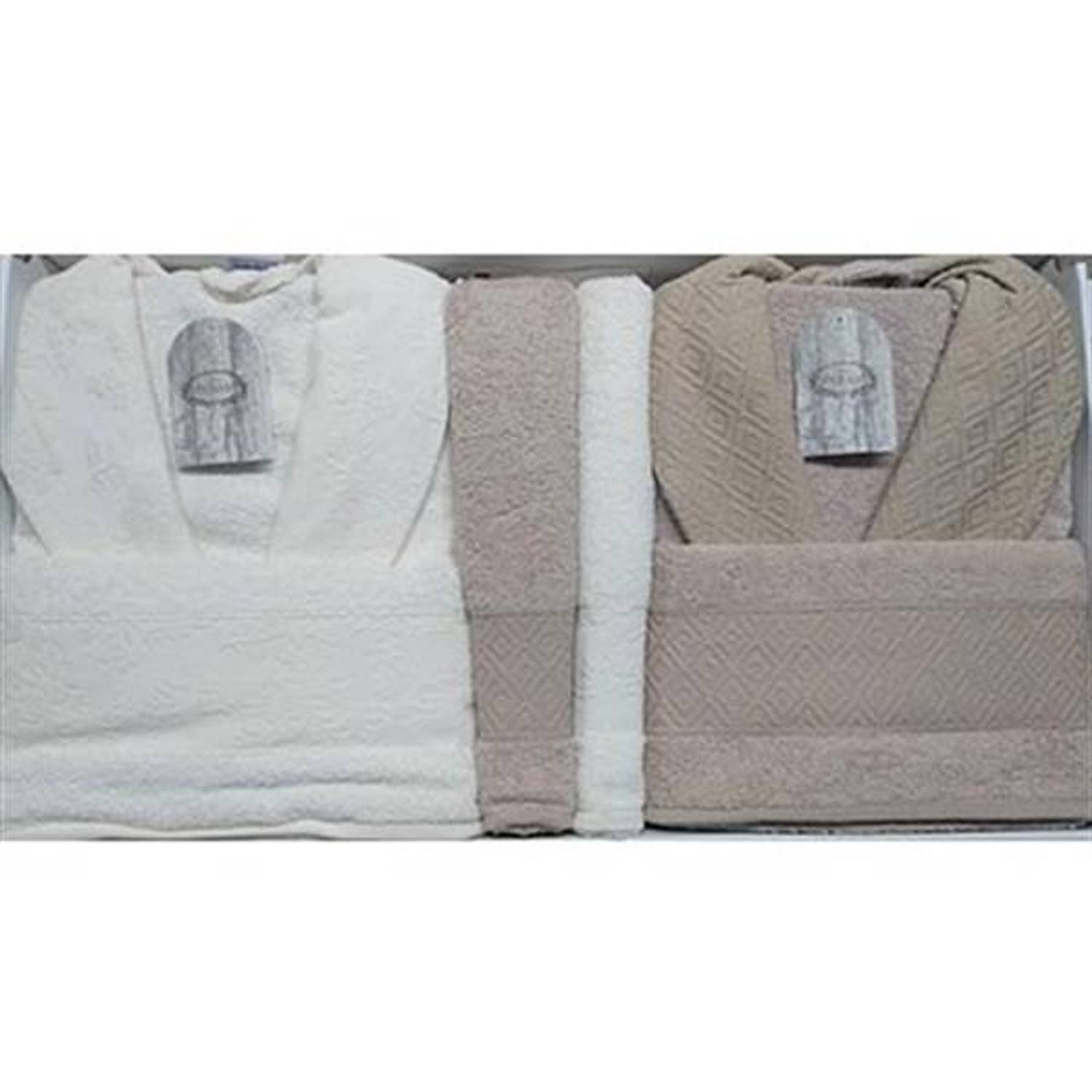 ŞIKEL FAMILY BATHROBE SET JACQUARD COTTON PURRY S.BROWN-CREAM
