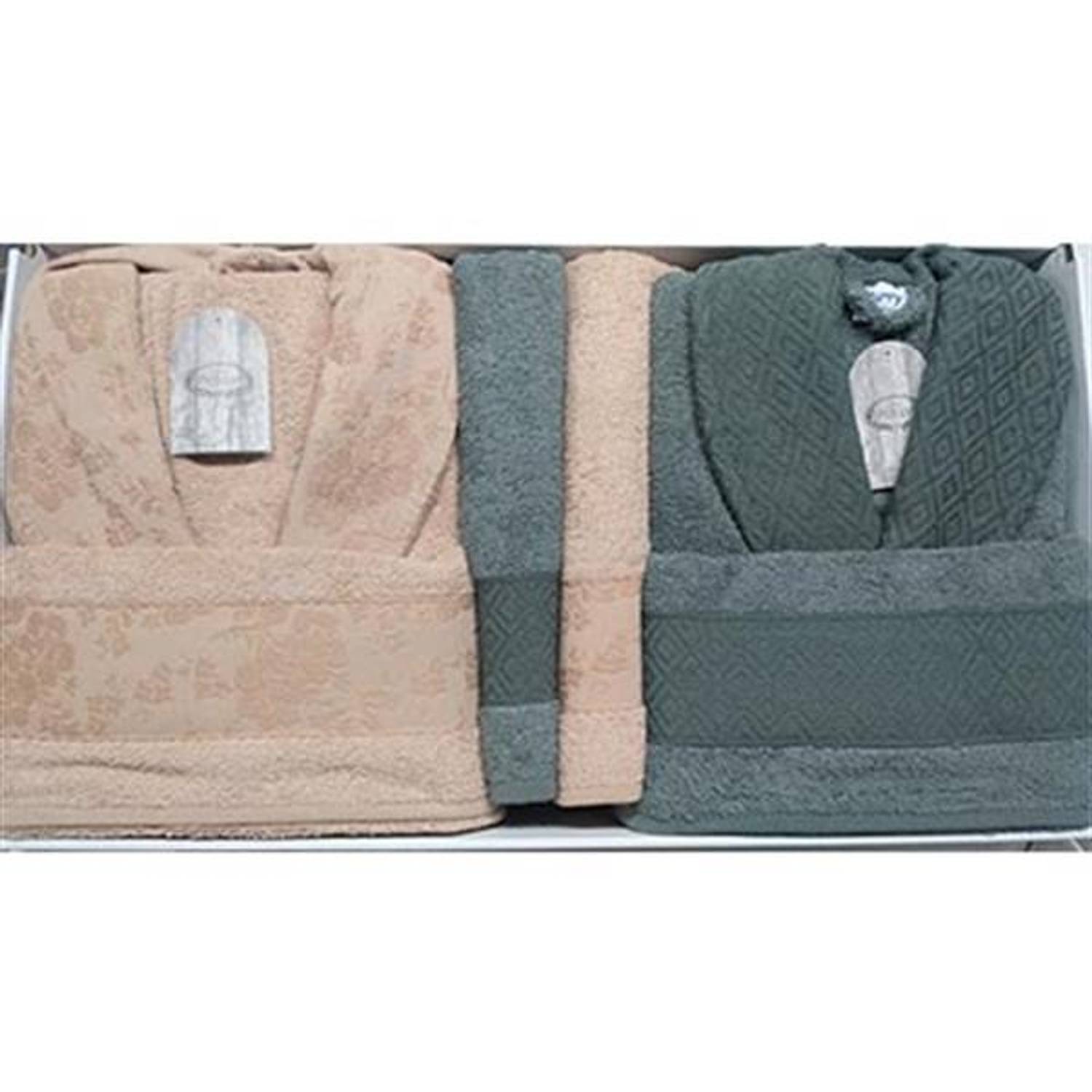 ŞIKEL FAMILY BATHROBE SET JACQUARD COTTON PURRY GREEN-SALMON