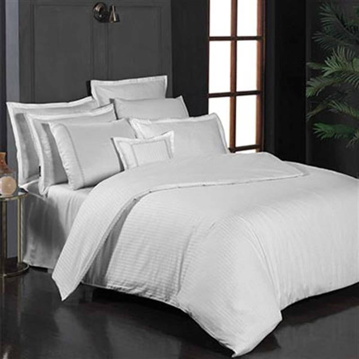 SAREV EXCLUSİVE ÇİFT KİŞİLİK NEVRESİM TAKIMI JACQUARD STRİPE BEYAZ