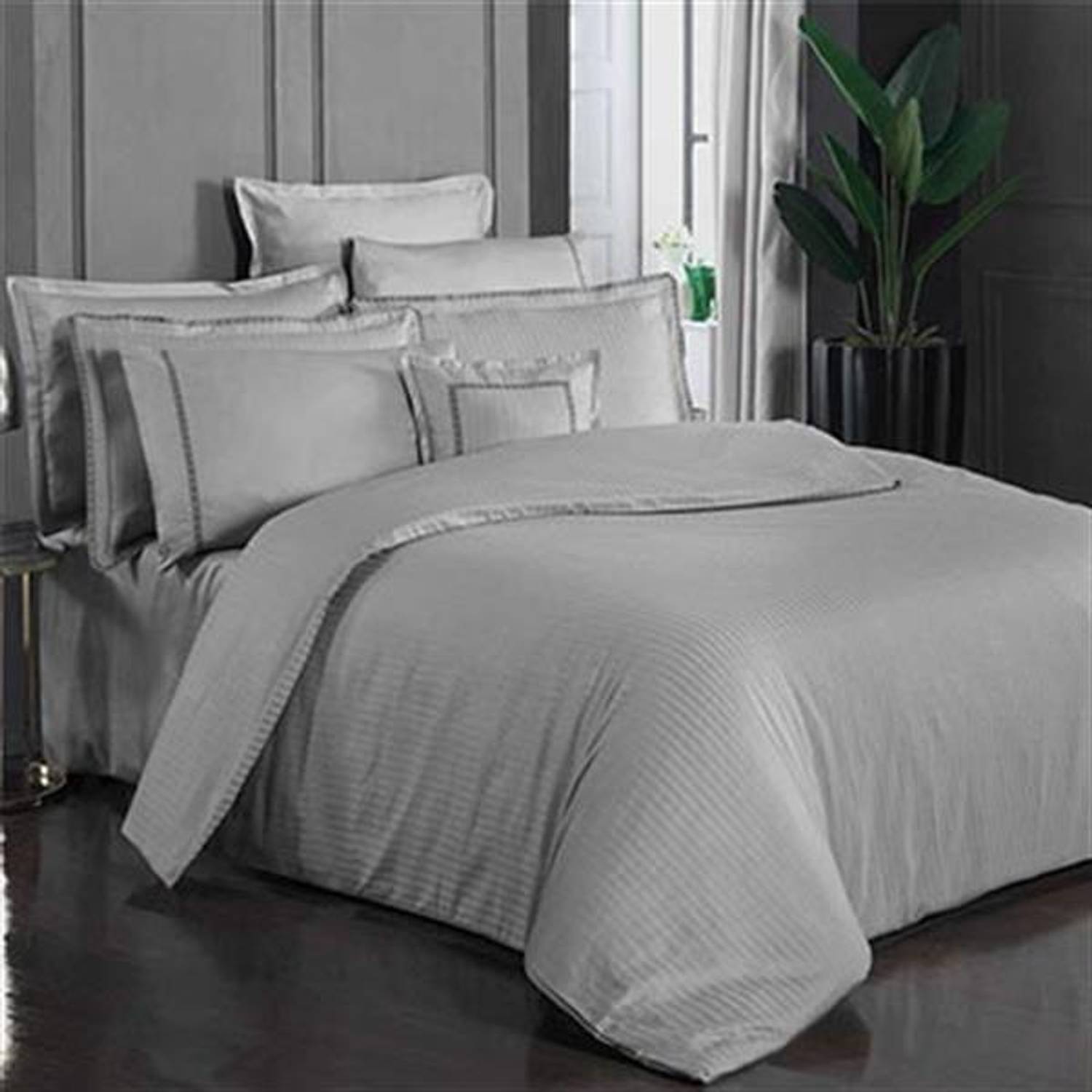 Sarev Exclusive Double Duvet Cover Set Jacquard Stripe Gray