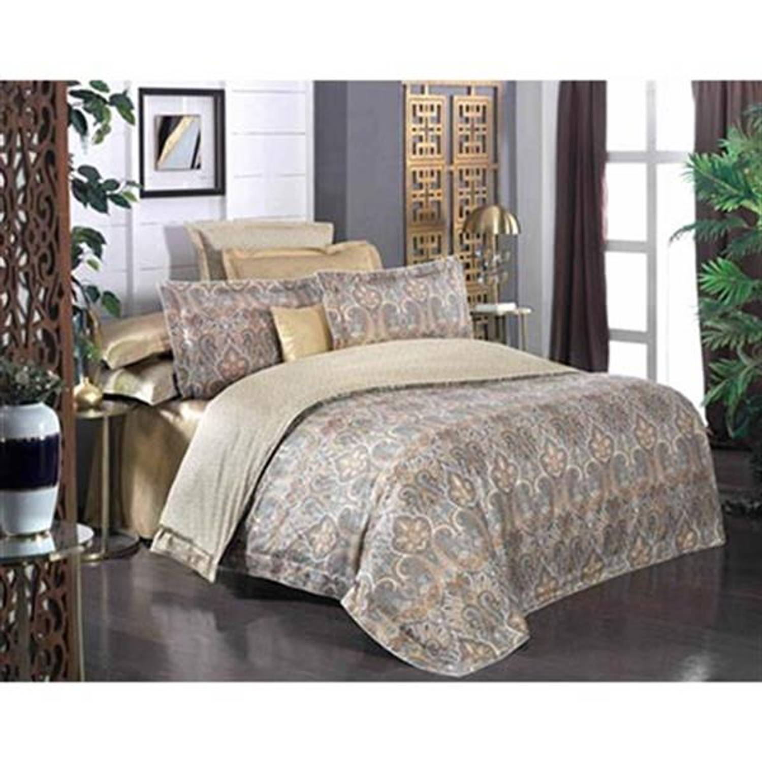 Sarev Satin King Size Duvet Cover Set İsfehan Beige