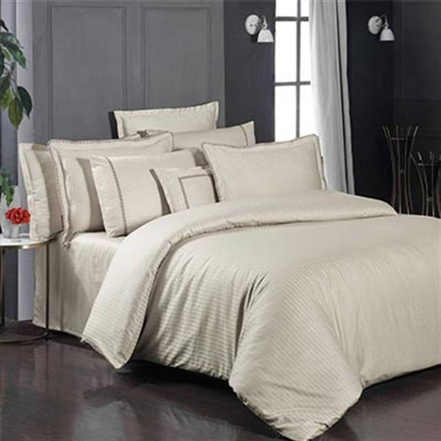 Sarev Exclusive Double Duvet Cover Set Jacquard Stripe Beige