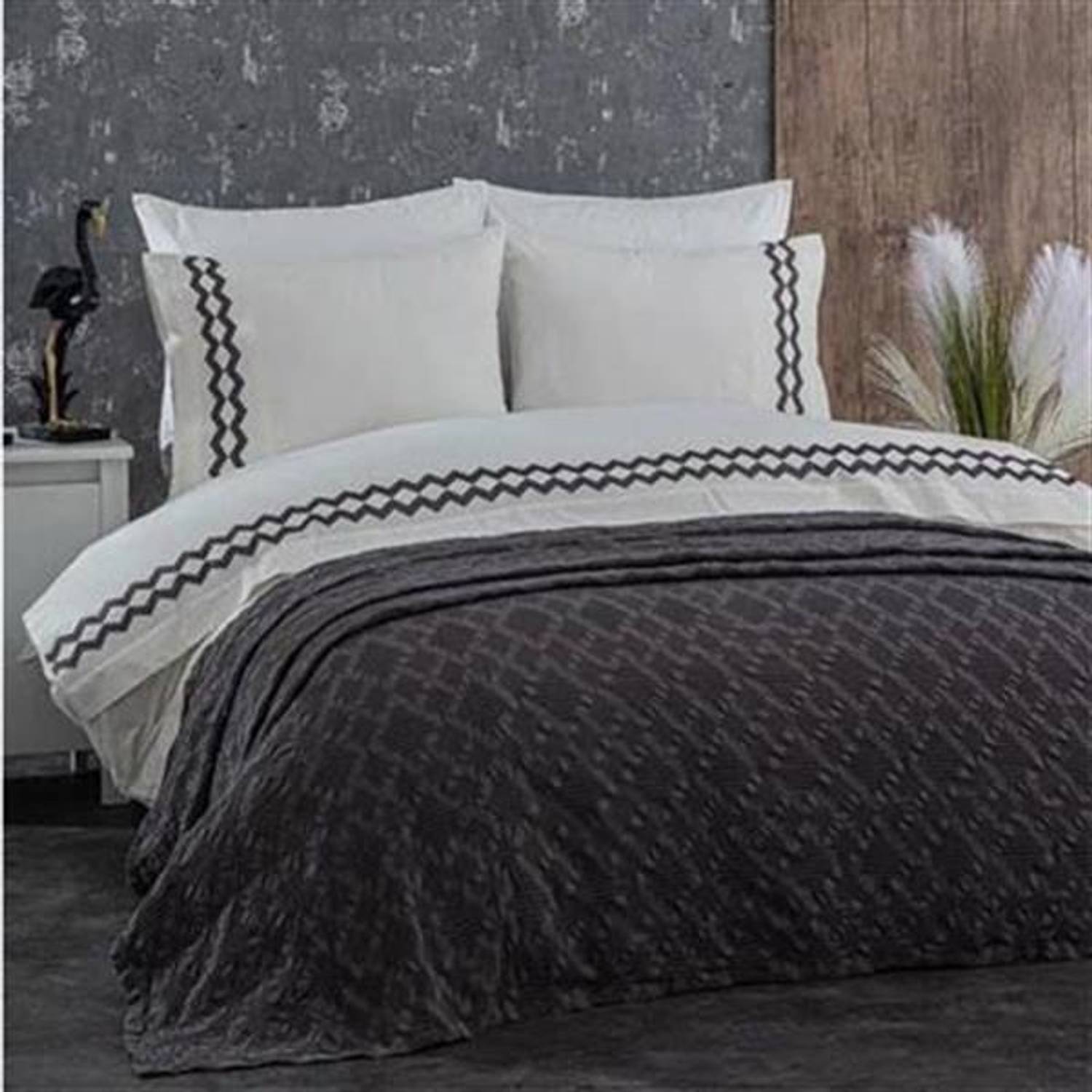 Nazik Home Double Duvet Cover Pique Set Sierra Anthracite 7 Pcs
