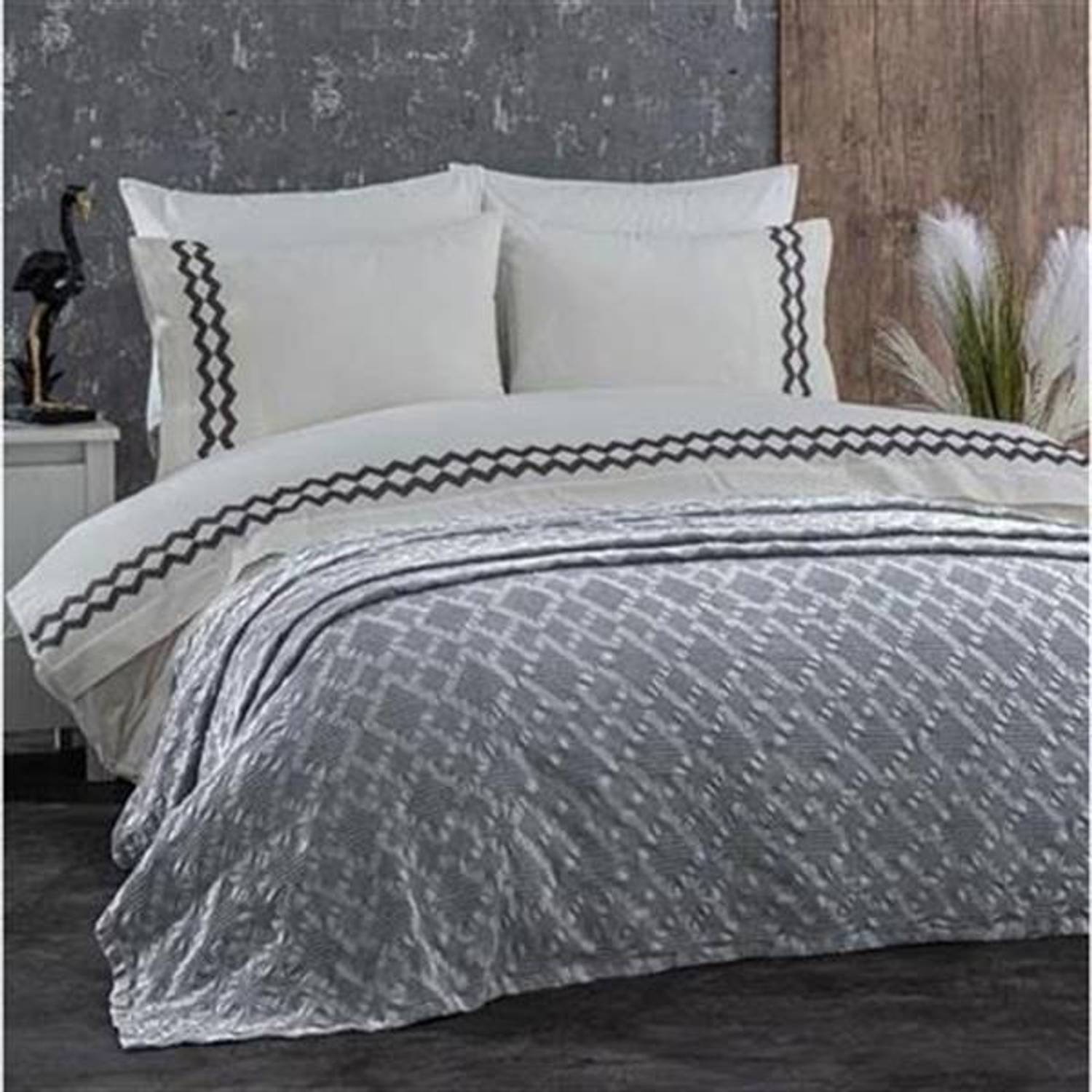 Nazik Home Double Duvet Cover Pique Set Sierra İndigo 7 Pcs