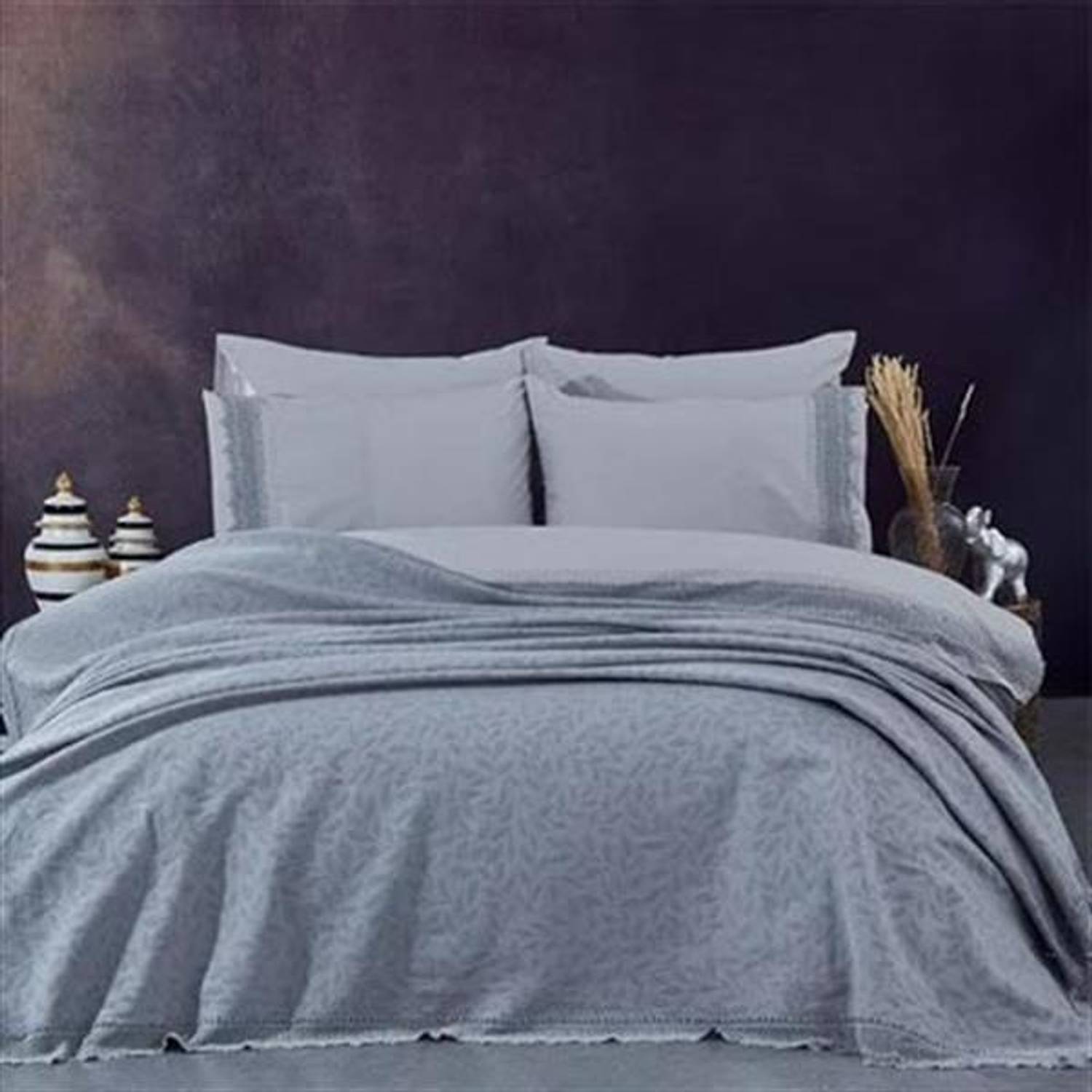 Nazik Home Çift Kişilik Nevresimli Pike Seti Cadiz Gri