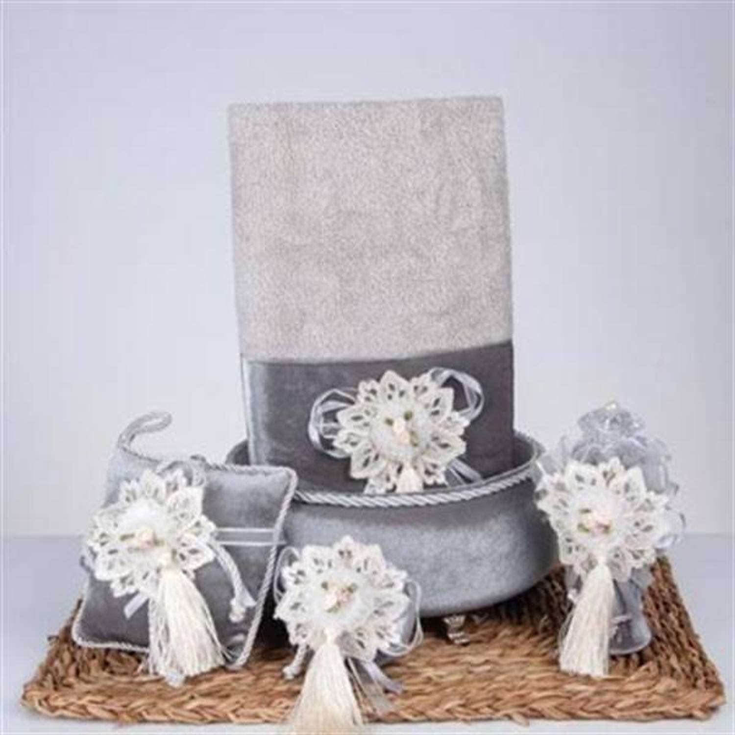 Набор из 5 предметов: красивый серый корзина для полотенец, мыло, бутылка и лаванда в подарочной упаковке