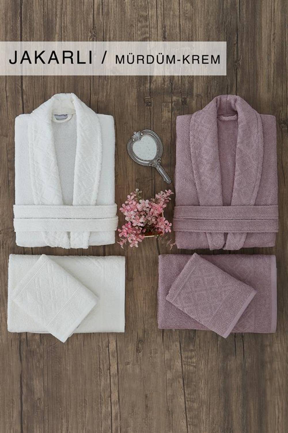 Cotton Life Family Bathrobe Set Jacquard Plum - Cream