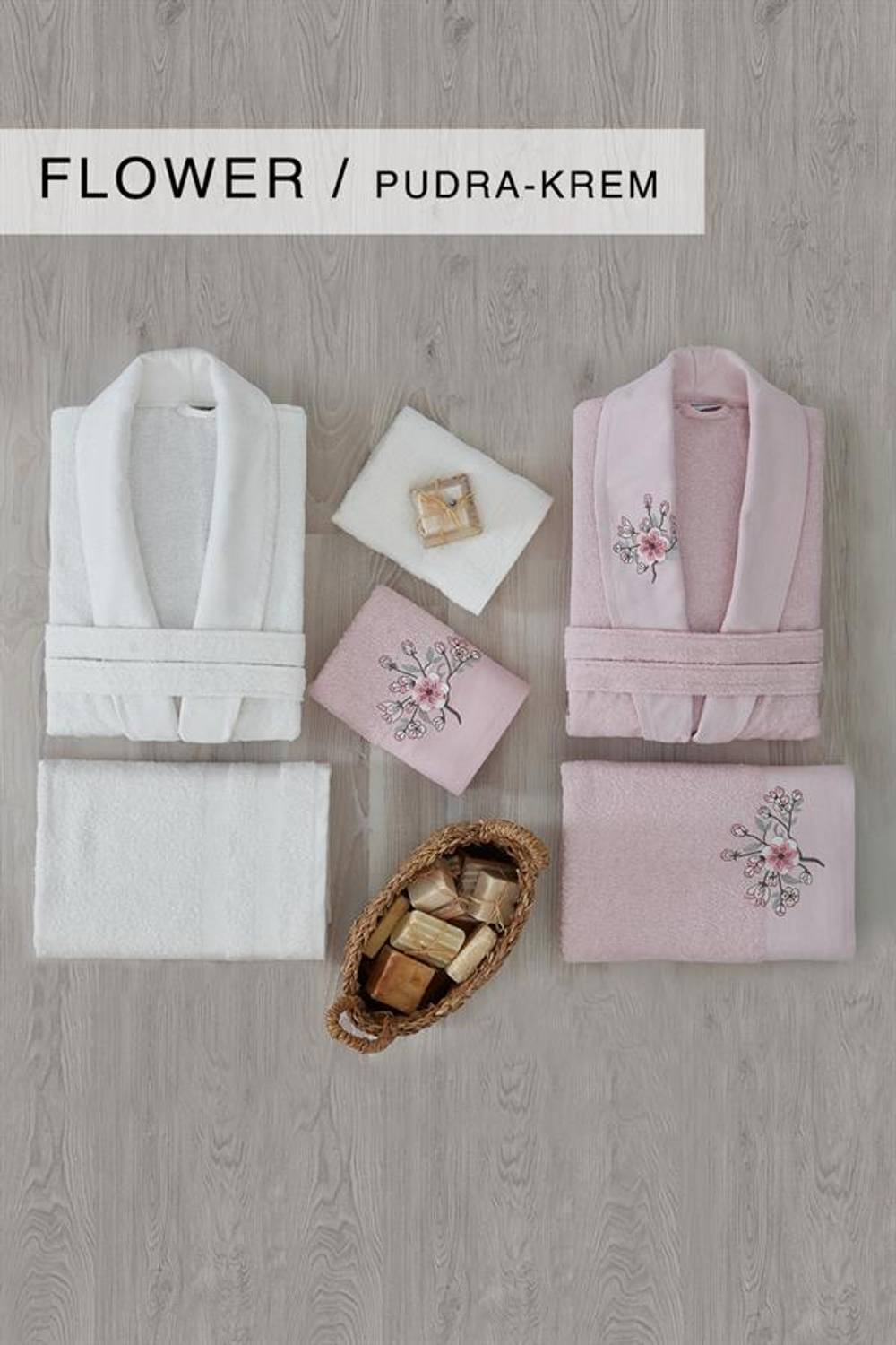 Cotton Life Family Bathrobe Set 6 Pieces Powder-Cream