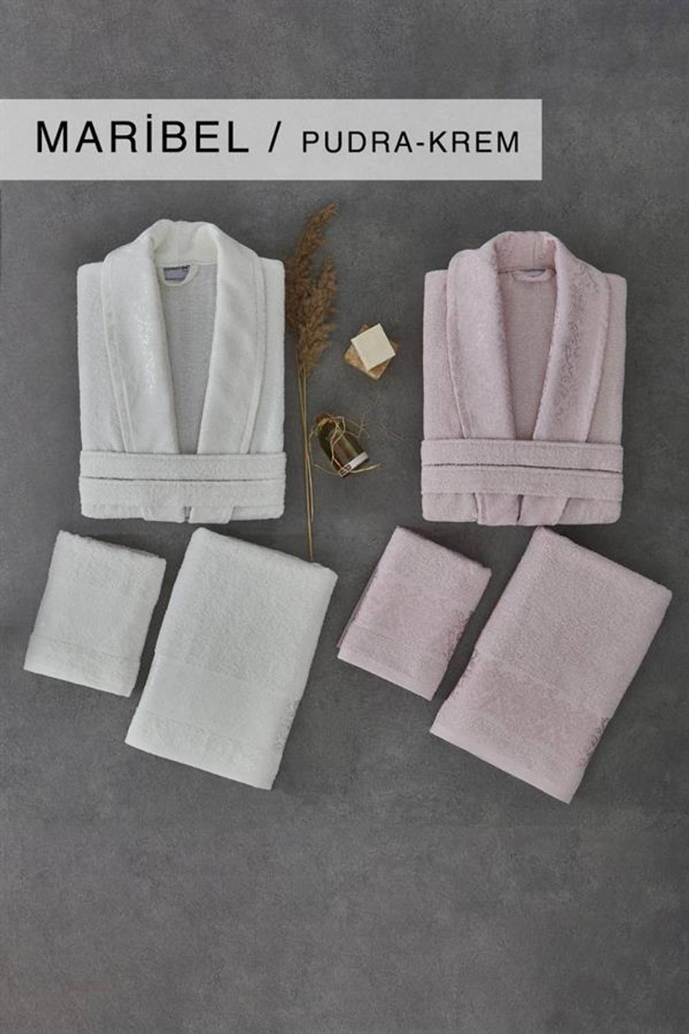 Набор банных халатов Cotton Life Maribel 6 предметов розово-кремовый, 100% хлопок, включает халаты и полотенца разных размеров