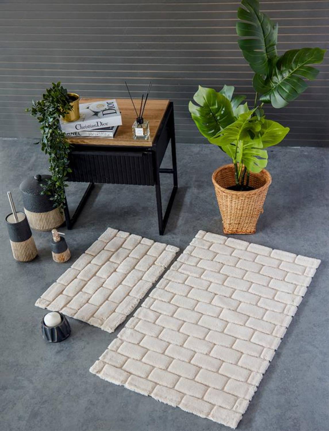 Килимок для ванної İyi Geceler İstanbul, 60x100 см та 40x60 см, 100% бавовна, поглинає вологу, антибактеріальний, стильний геометричний дизайн