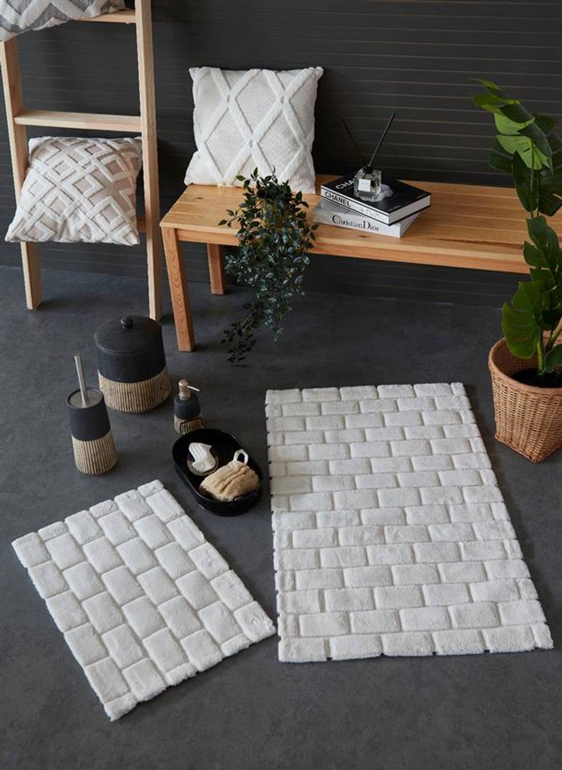 Керамічний набір для туалету "Добраніч, Стамбул" з бавовняно-візконової тканини, два килимки 60x100 см та 40x60 см, антибактеріальний, легко прати