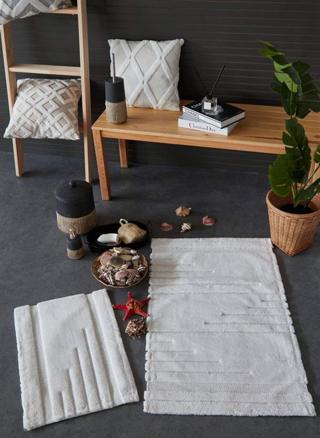 Килимок для ванної İyi Geceler İstanbul Vegas екрю 60x100 см та 40x60 см з м'якого 100% бавовняного волокна, антибактеріальний та гігроскопічний