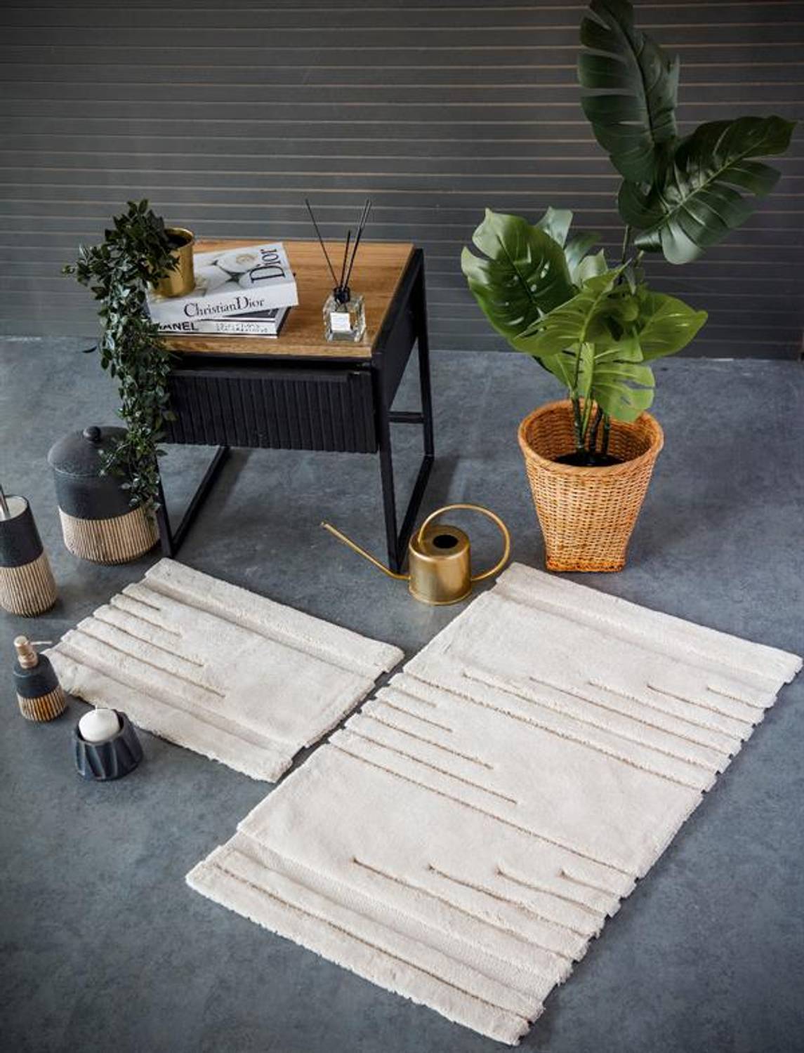 Килимок для ванної İyi Geceler İstanbul, 100% бавовна, антиковзкий, абсорбуючий, розмір 60x100 см та 40x60 см, стильний геометричний дизайн